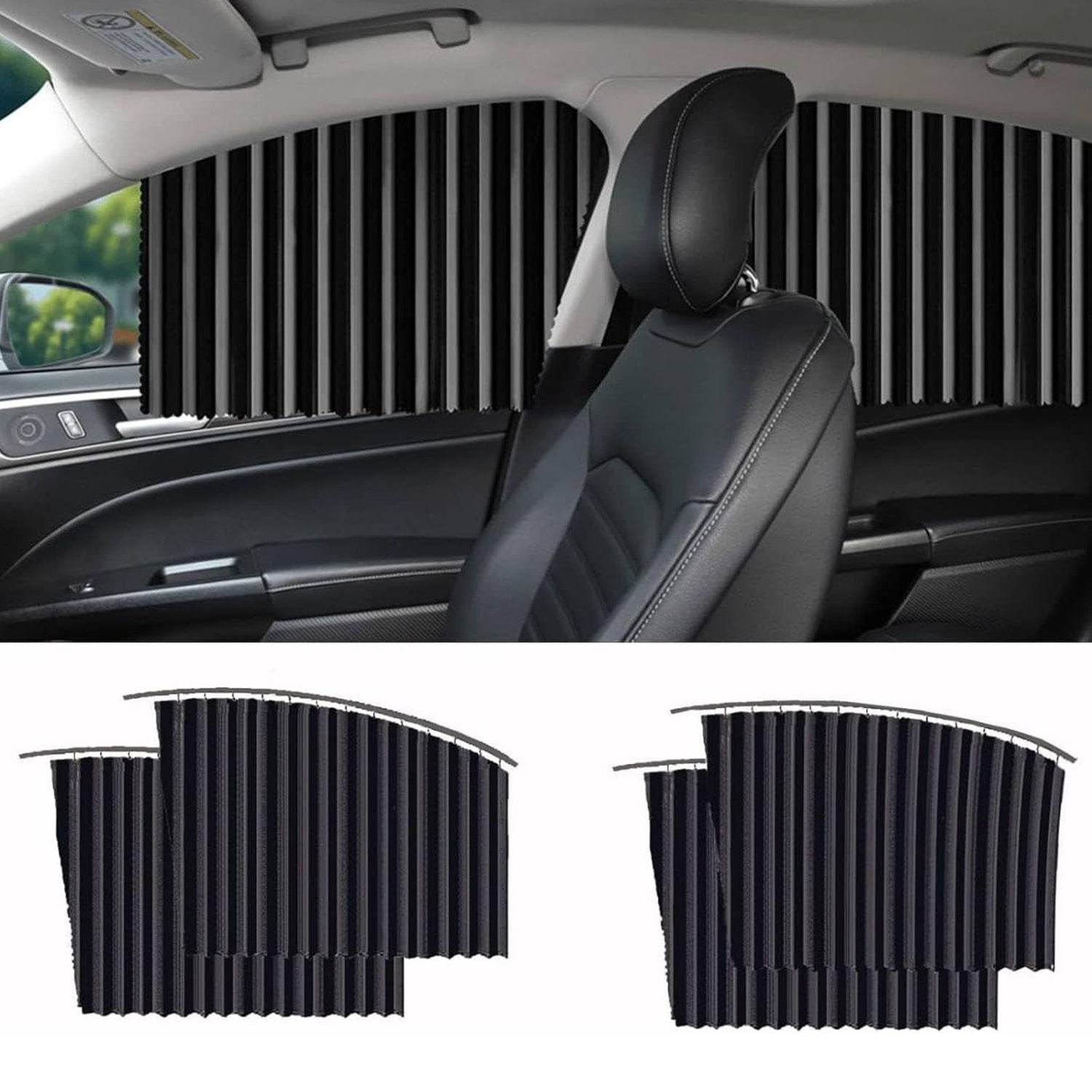 Curtain For Car Window Heat Sunshade Protection (4 Pcs With Curtain Hook Adhesive Tap Set) - 9XShoppy