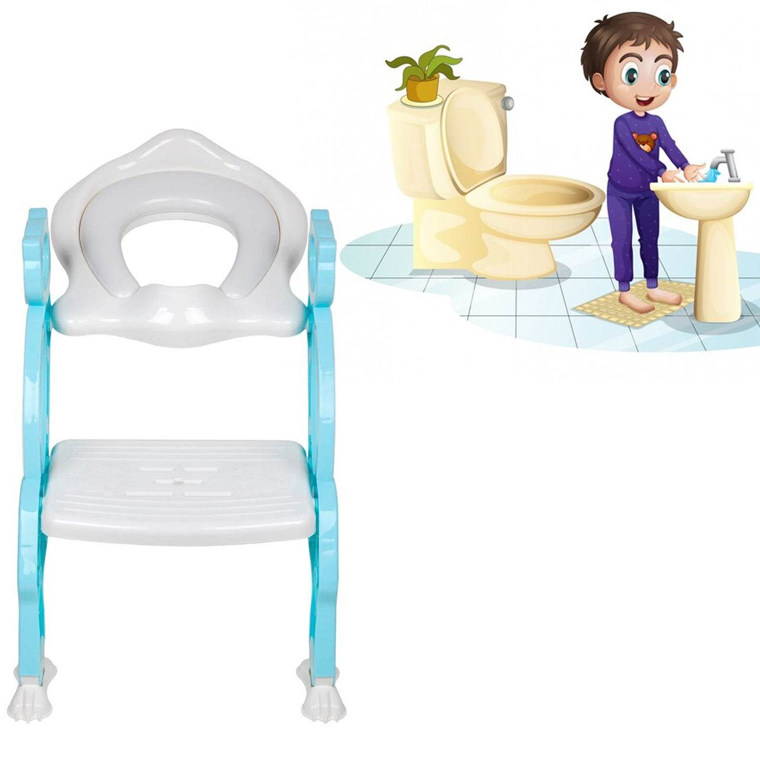 8492 2 In 1 Potty Training Toilet Seat With Step Stool Ladder For Boy And Girl Baby Toddler Kid Childrens Toilet Training Seat Chair With Soft Padded Seat And Sturdy Non-slip Wide Step Make Potty Easier For Your Kids (Multi-color) - 9XShoppy