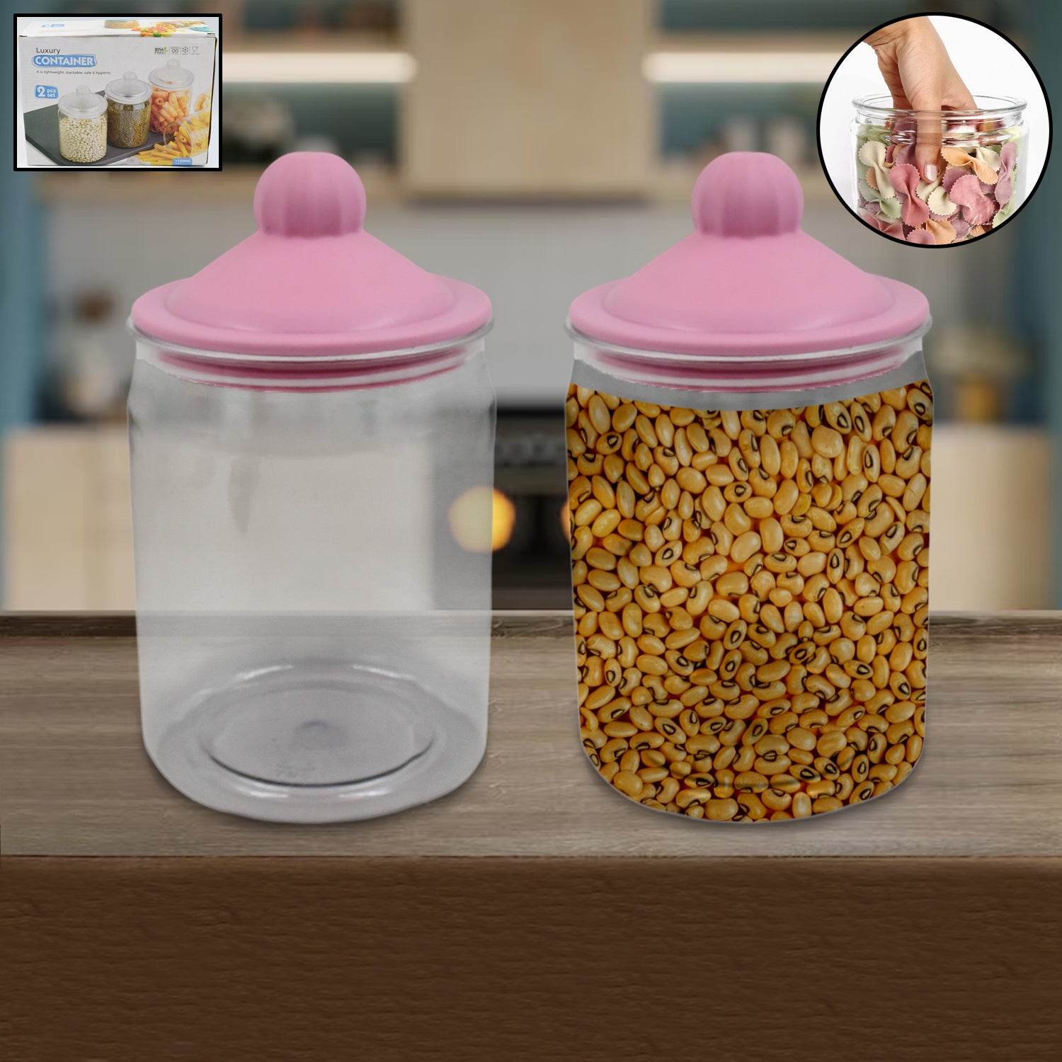 Transparent Kitchen Plastic Container Jar Set (2 Pcs Set 1100 Ml Approx) - 9XShoppy