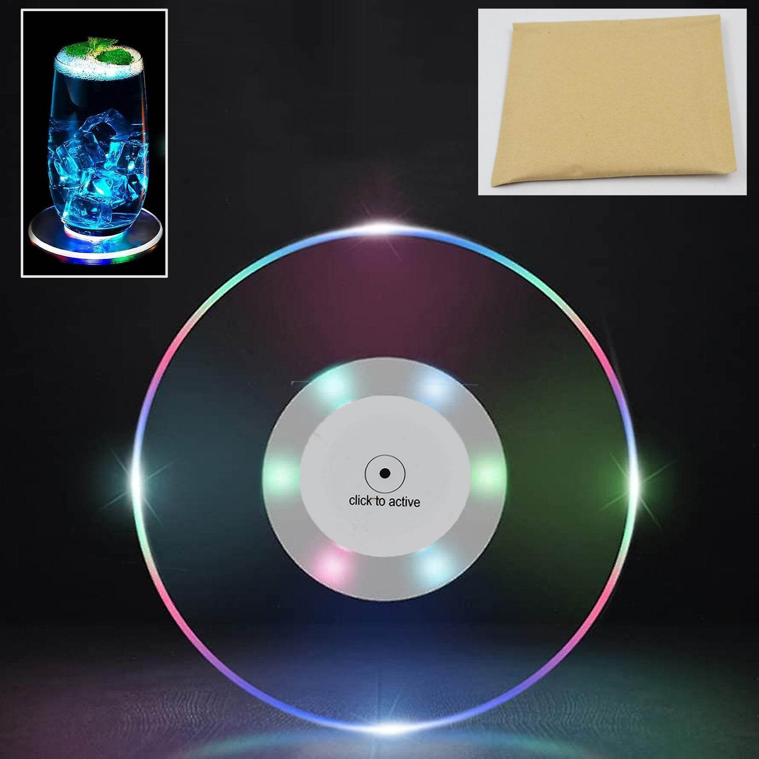 Colorful Led Cocktail Coaster Round Ultra-thin Led Drink Coaster (1 Pc) - 9XShoppy