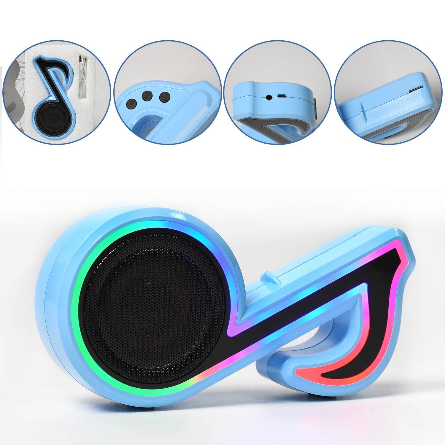 6068 Mini Portable Music Note Shape Speaker Subwoofer Colorful Musical Note Led Lighting Sound For Creatives Gift Computer Phone Sound Equipment - 9XShoppy