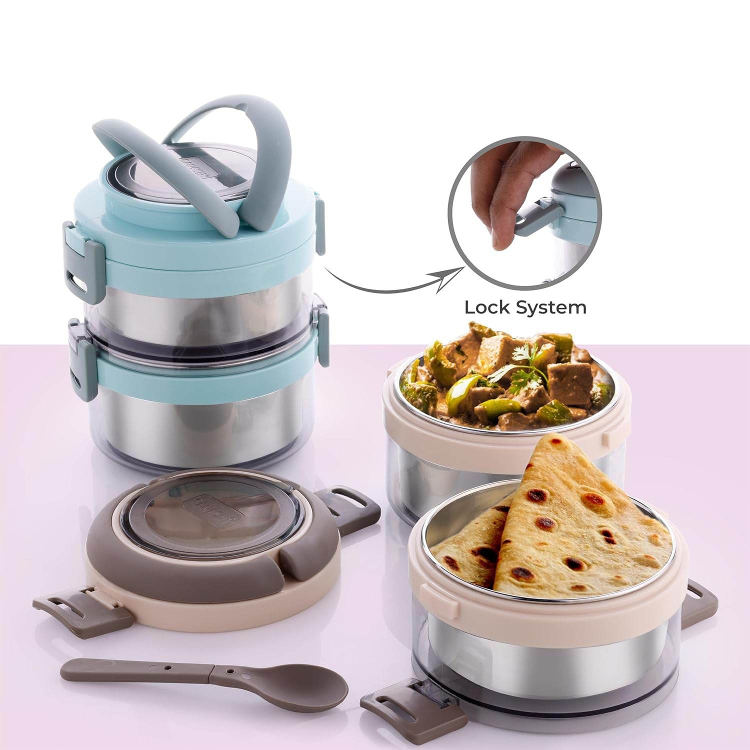 Ganesh Steko-2 Double Layer Stainless Steel Insulated Lunch Box Set - 9XShoppy