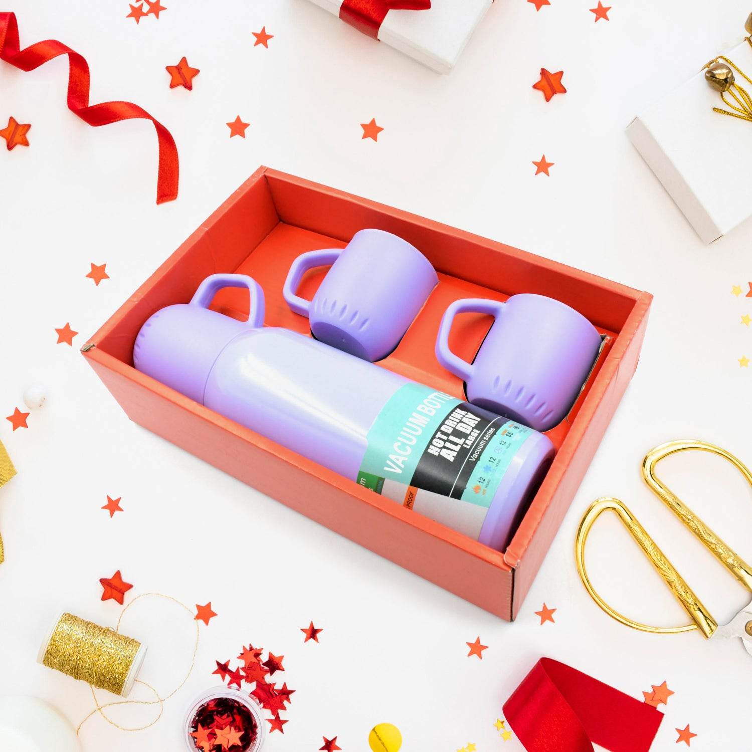 5533 Vacuum Flask Set Stainless Steel Thermos With 3 Cup Creative Gift Set With Cover Handle Portable Car Water Bottle Set (Approx 500ml) - 9XShoppy