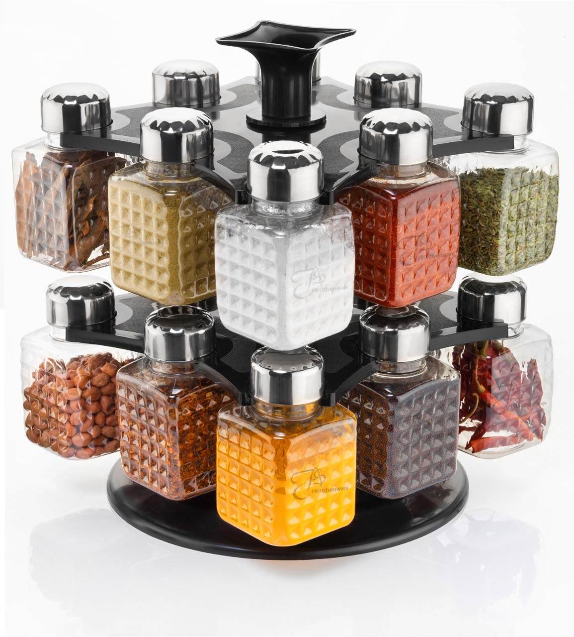 5503 All New Square 16 Bottle Design 360 Degree Revolving Spice Rack Container Condiment Pieces Set Square Small Container - 9XShoppy