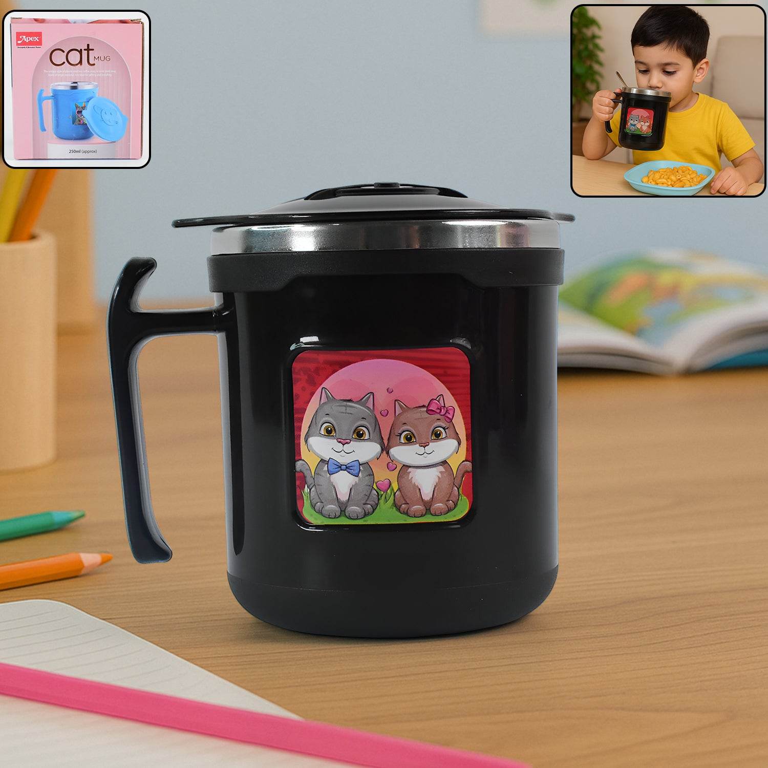 Apex Cat Mug 250 Ml Stainless Steel Insulated Inner With Cute Cat Print - 9XShoppy