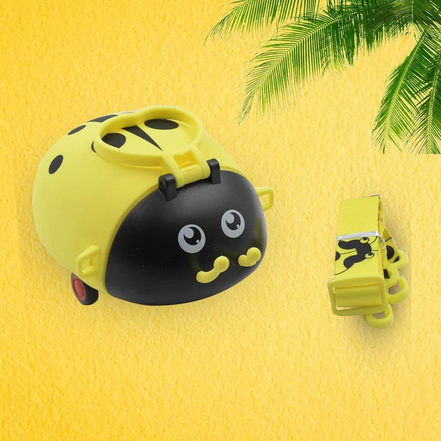 8822 Cute Plastic Bug Shape Water Bottle With Adjustable Shoulder Strap 4 Wheel Straw Portable Drinking Cup Water Bottle For Kids Water Bottle Return Gift For Kids Water Bottle With Straw School Kinds Water Bottle (1 Pc) - 9XShoppy