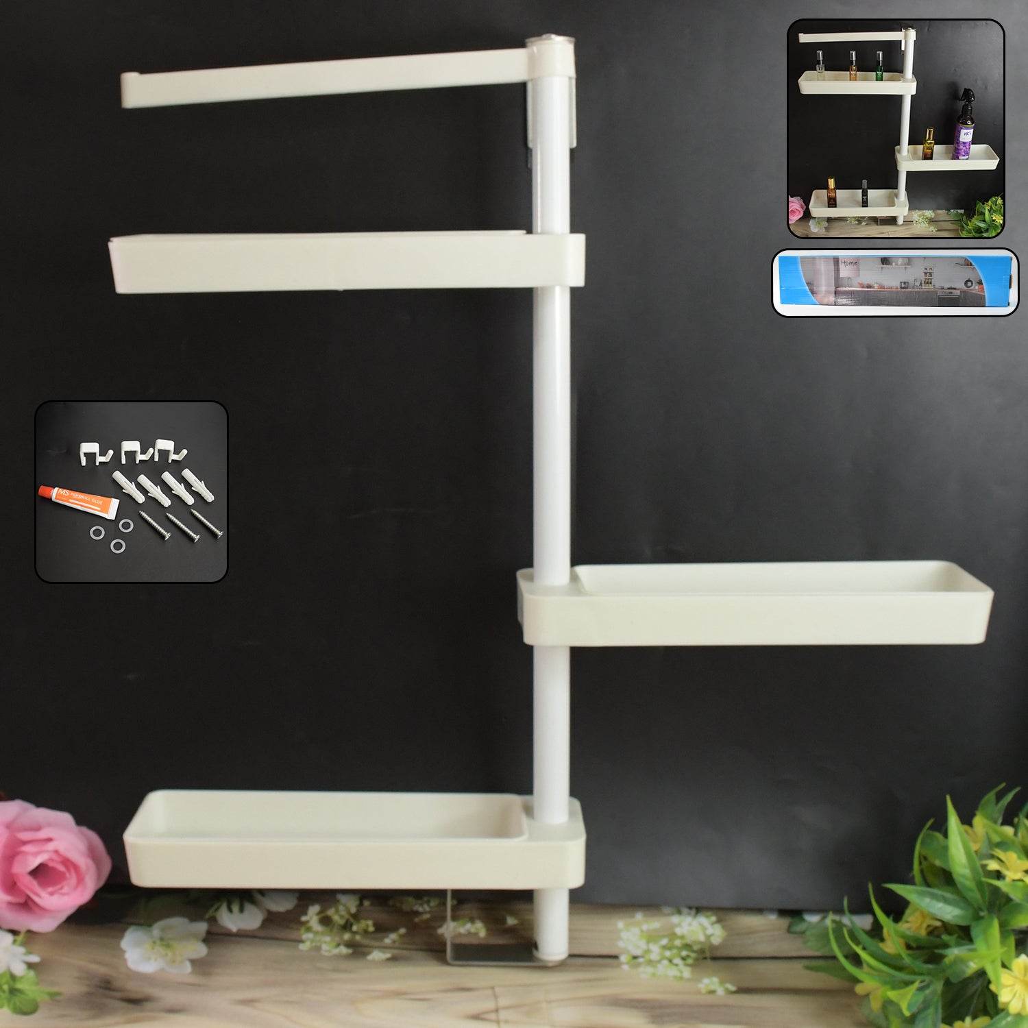Kitchen Organization Rotating Shelf Storage Racks Multipurpose Adjustable (1 Set) - 9XShoppy