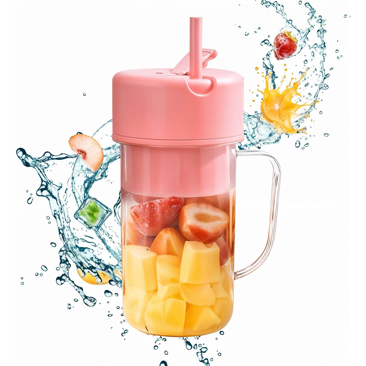 Portable Crusher Juicer With Handle Straw Usb Rechargeable 6 Blades (420 Ml) - 9XShoppy