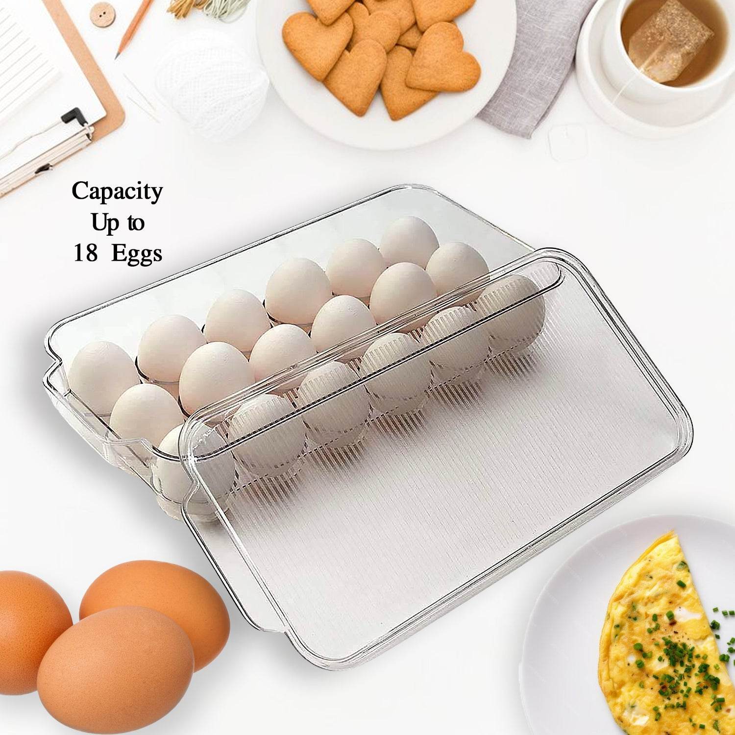 Plastic 18 Cavity Egg Storage Box Or Egg Trays For Refrigerator With Lid Handles High Quality Rectangular Egg Tray Box For 18 Egg (1 Pc) - 9XShoppy