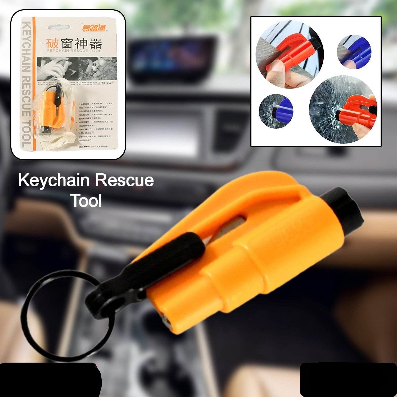 8761 2 In 1 Emergency Safety Cutter With Key Chain Small Portable Handy Emergency Safely Glass Breaking Seat Belt Cutting Keychain Tool - 9XShoppy