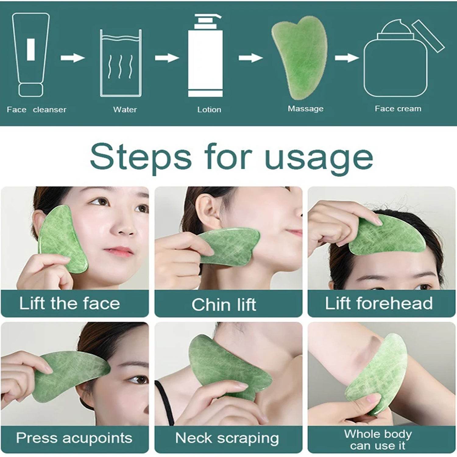 Gua Sha Stone And Anti Aging Jade Roller Massager - 9XShoppy