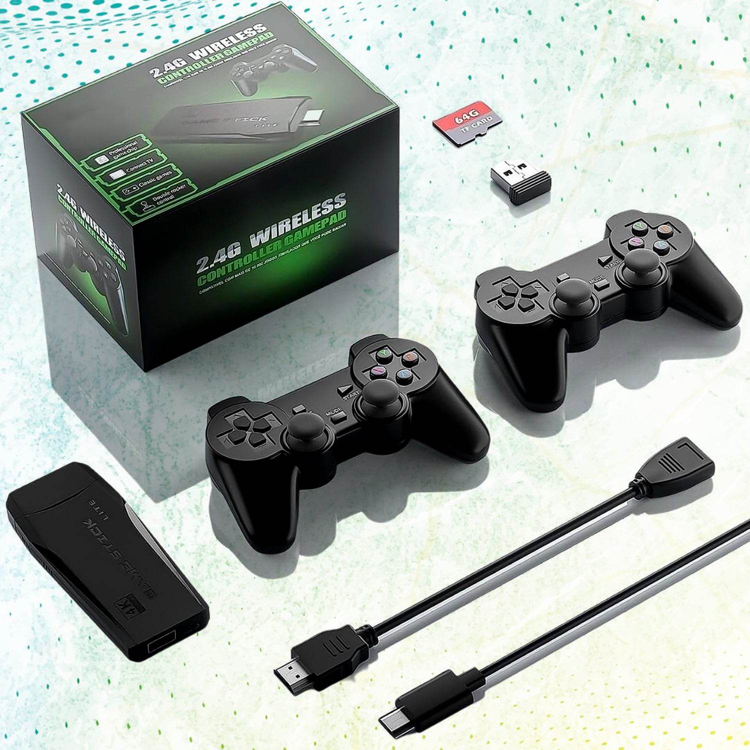 Wireless Controller Gamepad With 10000+ Games 4k Ultra Hd Game Sticks Output And 2.4ghz Wireless Controller Video Games With 64gb Memory Card (1 Set) - 9XShoppy