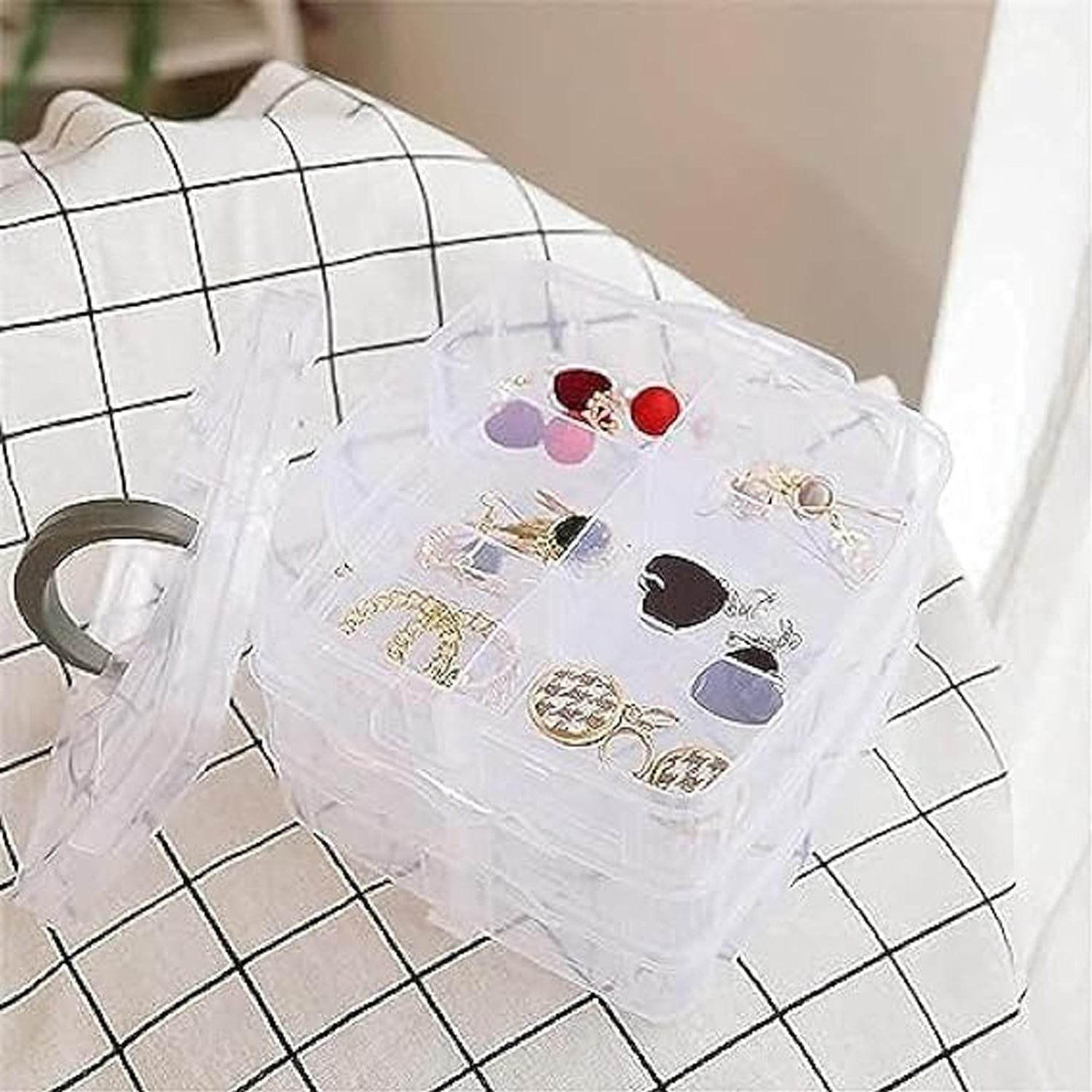 3-tier 18 Sections Transparent Stackable Adjustable Compartment Storage Box - 9XShoppy