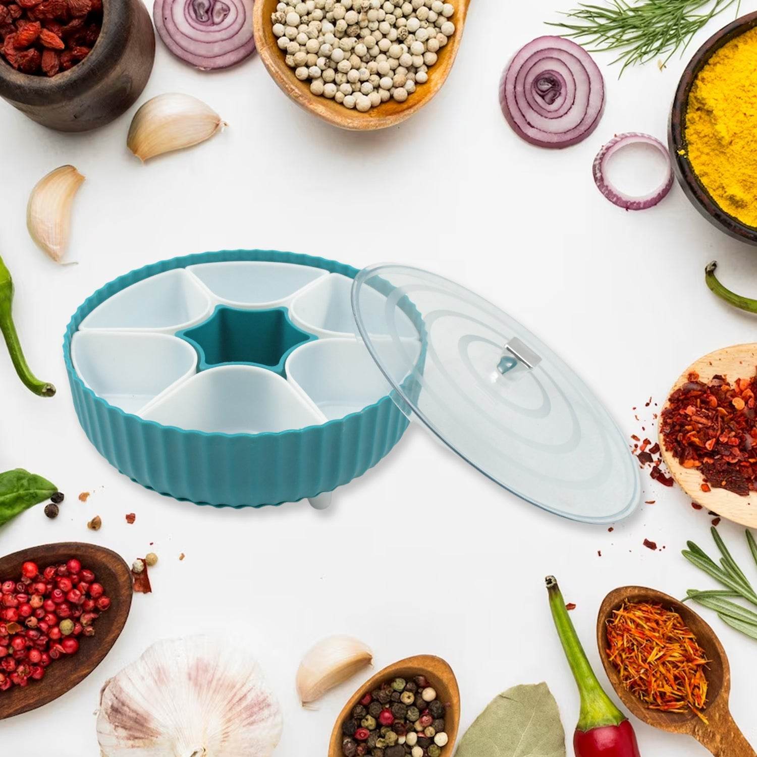 5811 360 Revolving Spice Box Dry Fruit Box Plastic 7 Compartment Box Suitable For Multipurpose Storage Use Like Dry Fruit Spices Pickle Tea Sugar Etc Kitchen Use - 9XShoppy
