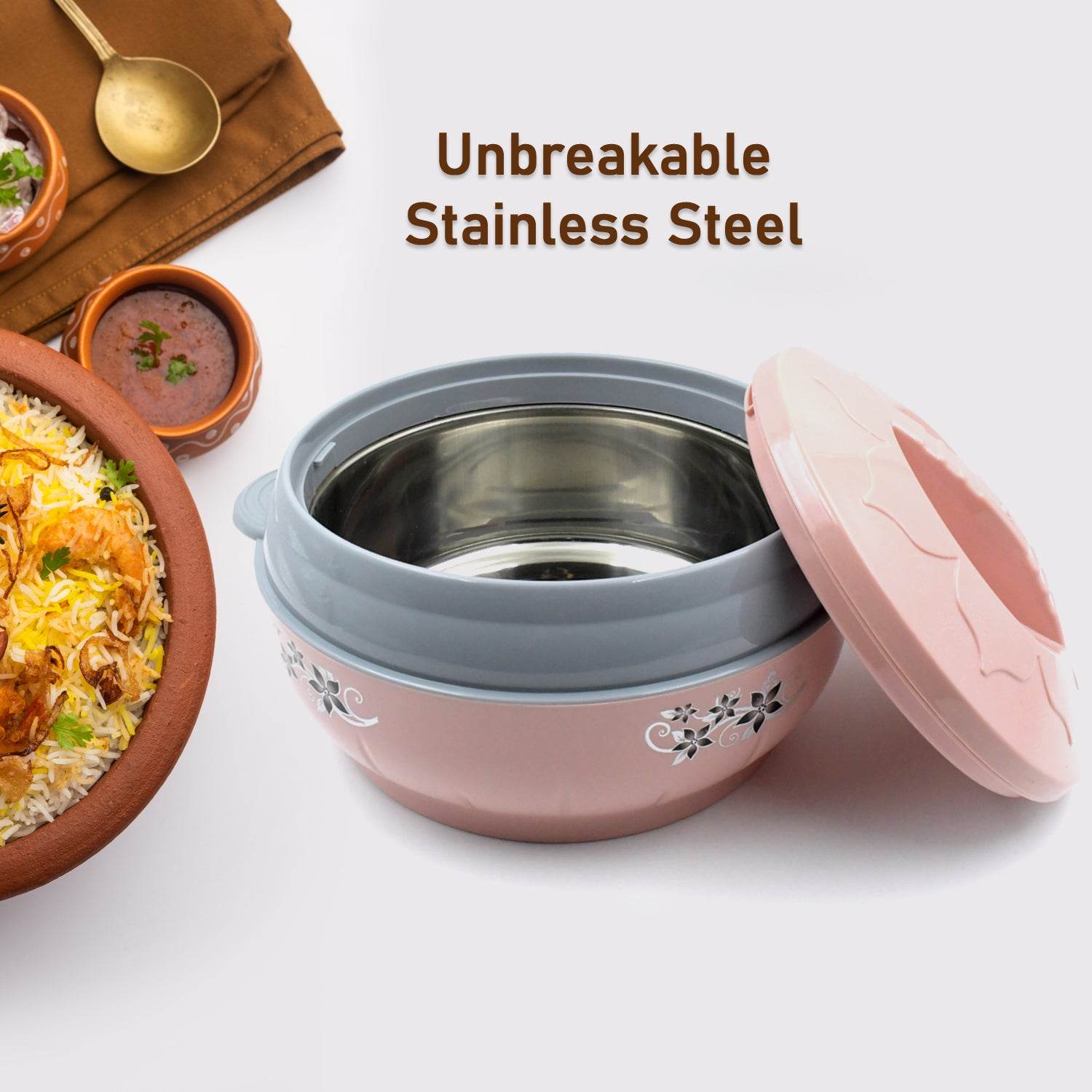 5788 High Quality Steel Casserole Box For Food Searving Inner Steel Insulated Casserole Hot Pot Flowers Printed Chapati Box For Roti Kitchen (Approx 4500 Ml) - 9XShoppy