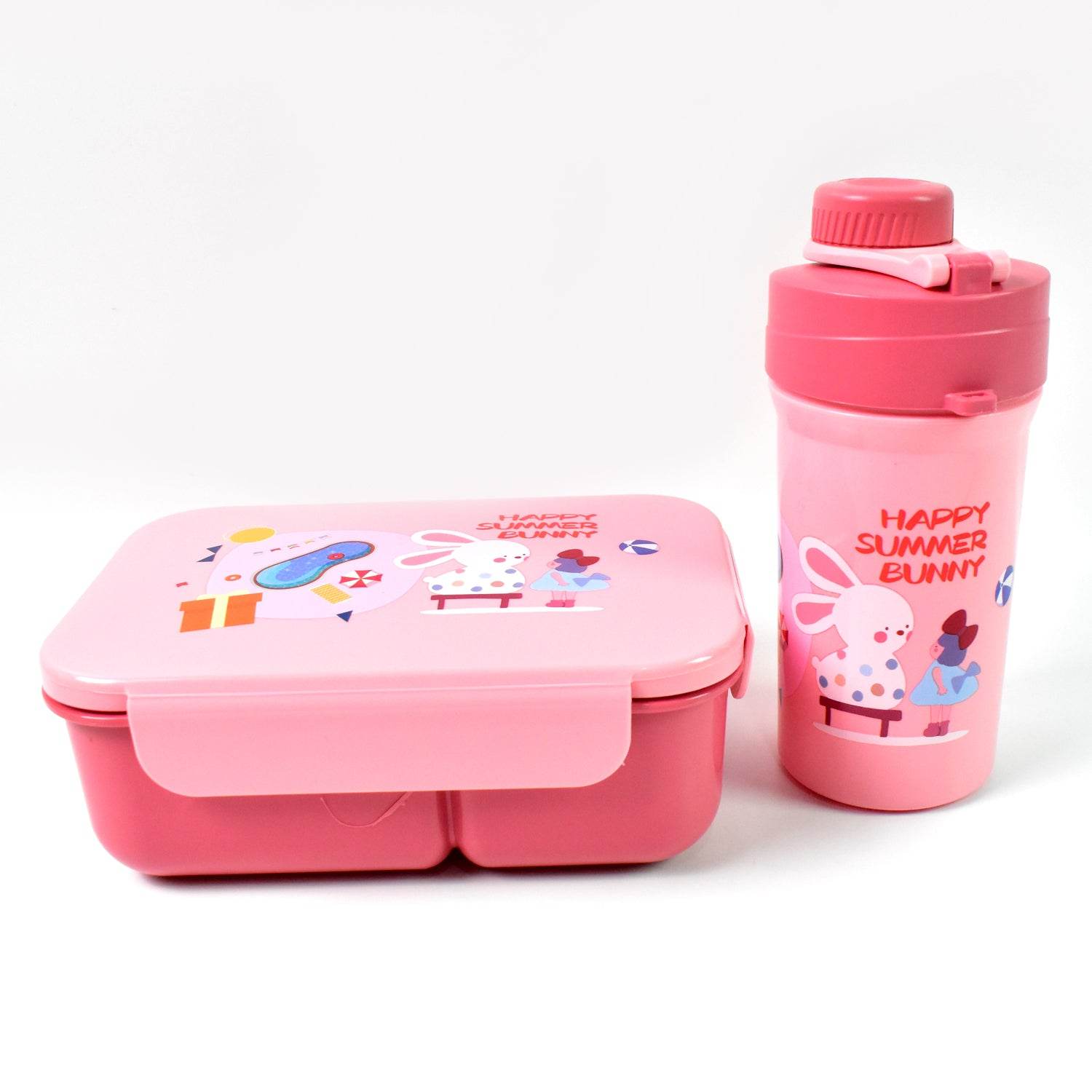 Plastic Lunch Box Leak Proof 2 Compartment With Bottle And Fork (1 Set Mix Color) - 9XShoppy