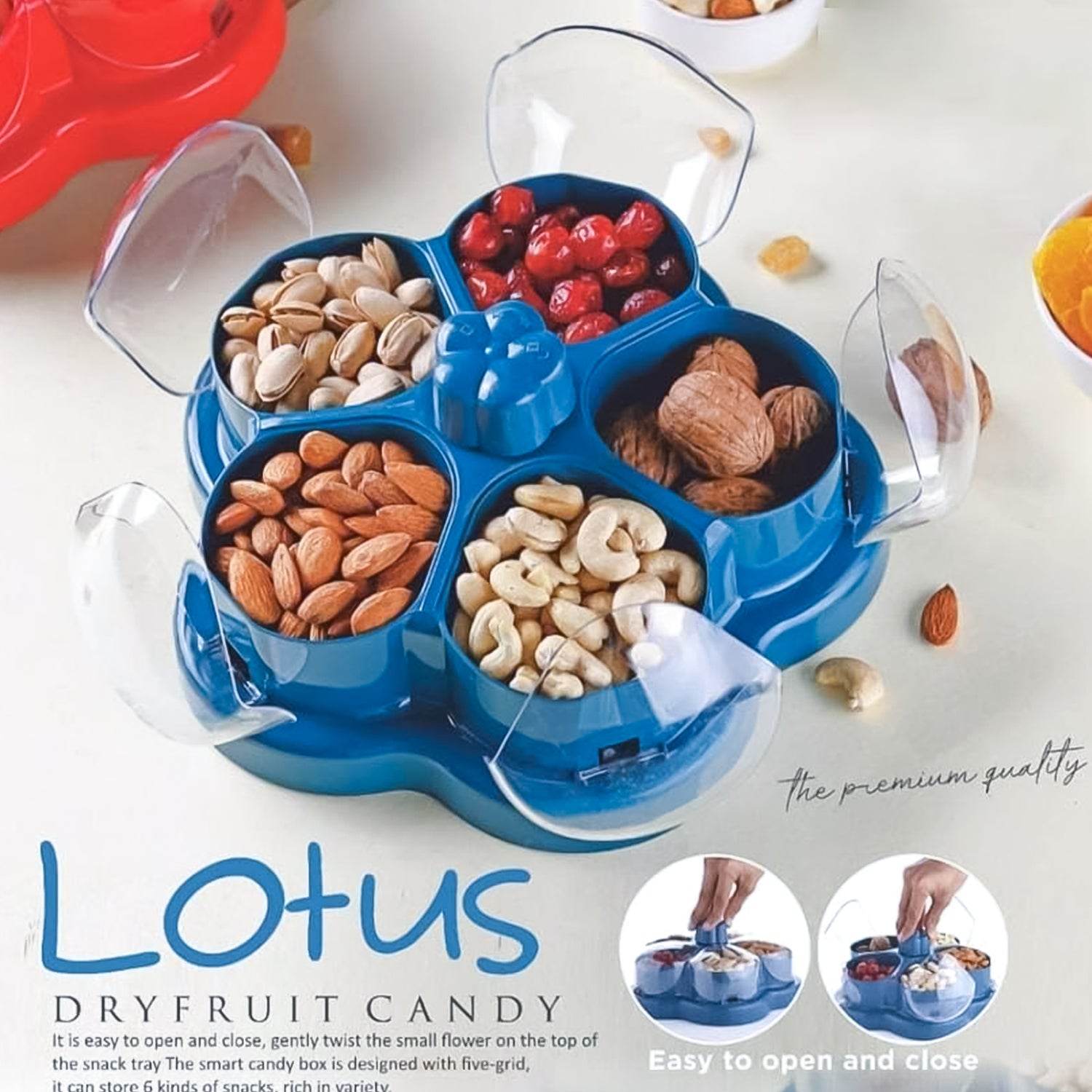 Lotus Shape Rotating Dry Fruit Snack Organizer Box With Compartments (1 Pc) - 9XShoppy