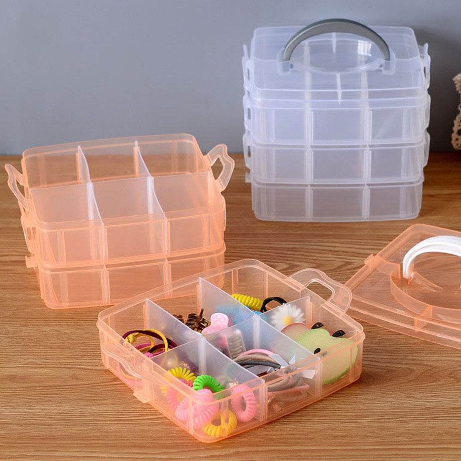 3-tier 18 Sections Transparent Stackable Adjustable Compartment Storage Box - 9XShoppy