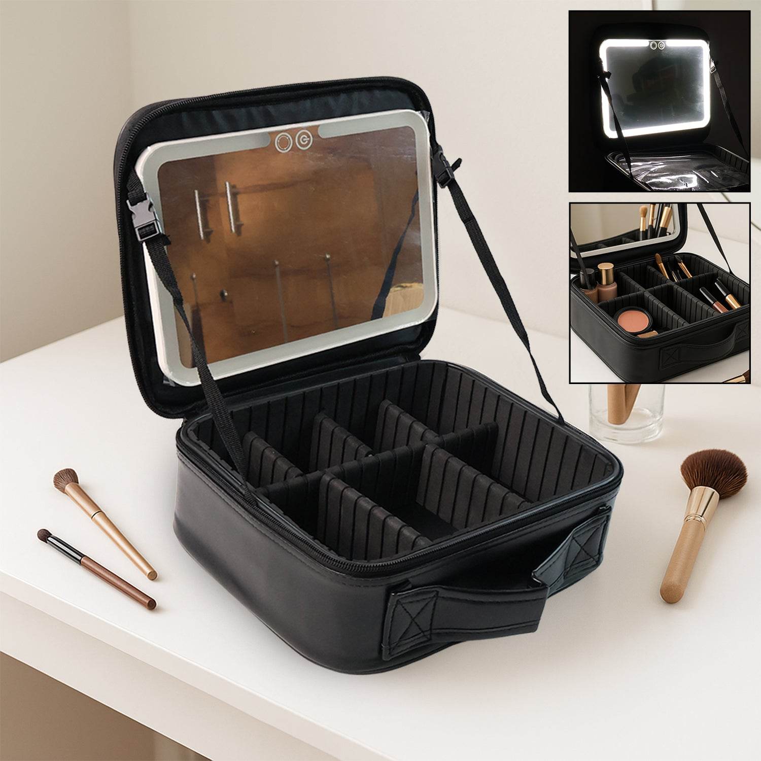 Black Premium Led Light Makeup Organizer Box (1 Pc) - 9XShoppy