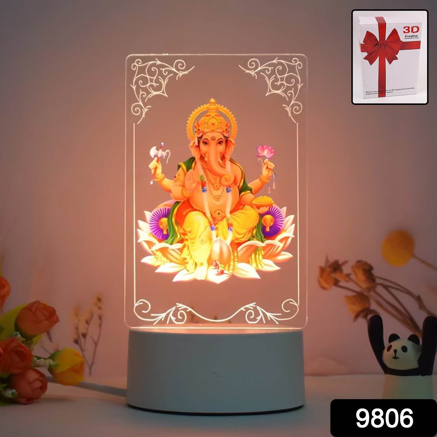 Beautiful 3d Lord Ganesh Frame With Soft White Light (1 Pc) - 9XShoppy