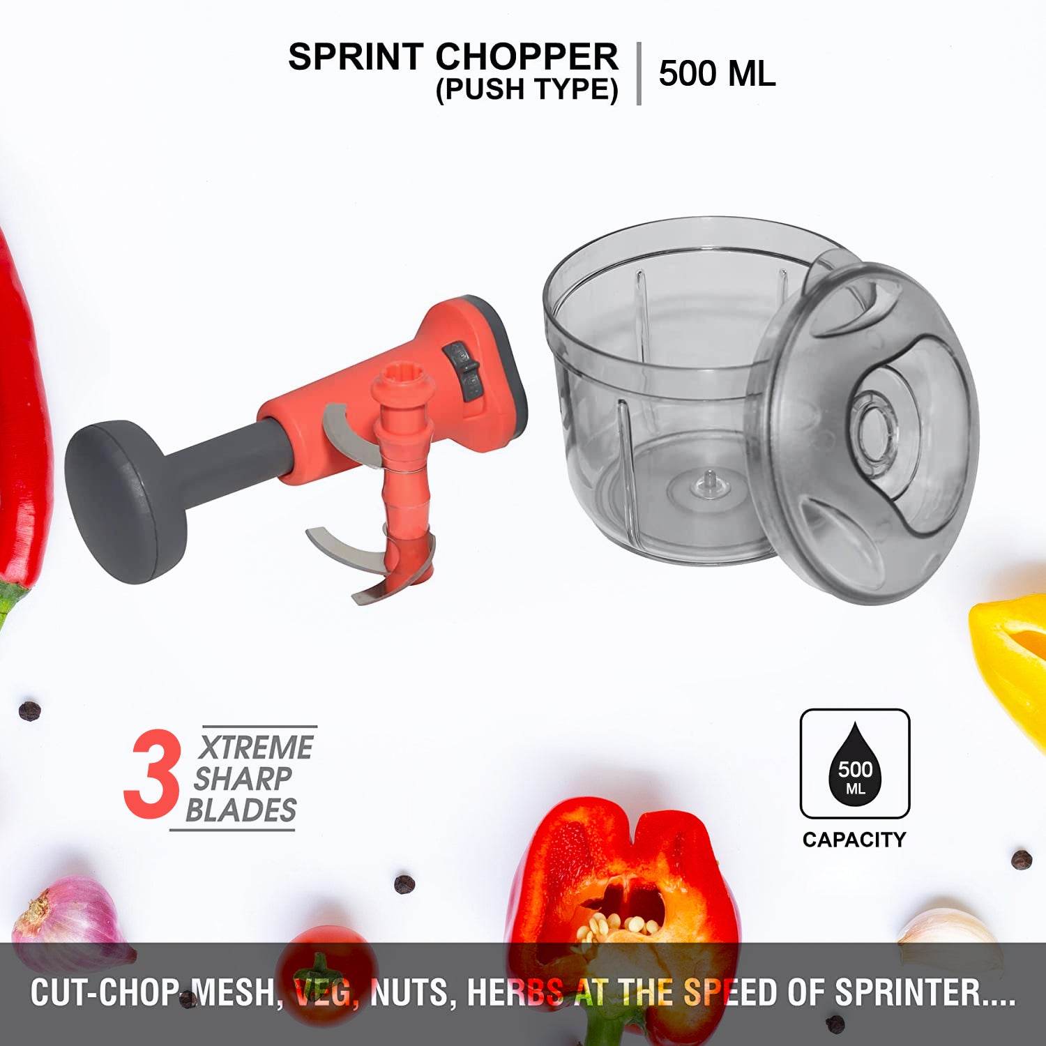 5901 Matte Finish Manual Hand Press Chopper For Kitchen Mini Handy Compact Chopper With 3 Blades For Effortlessly Chopping Vegetables Fruits For Your Kitchen. - 9XShoppy