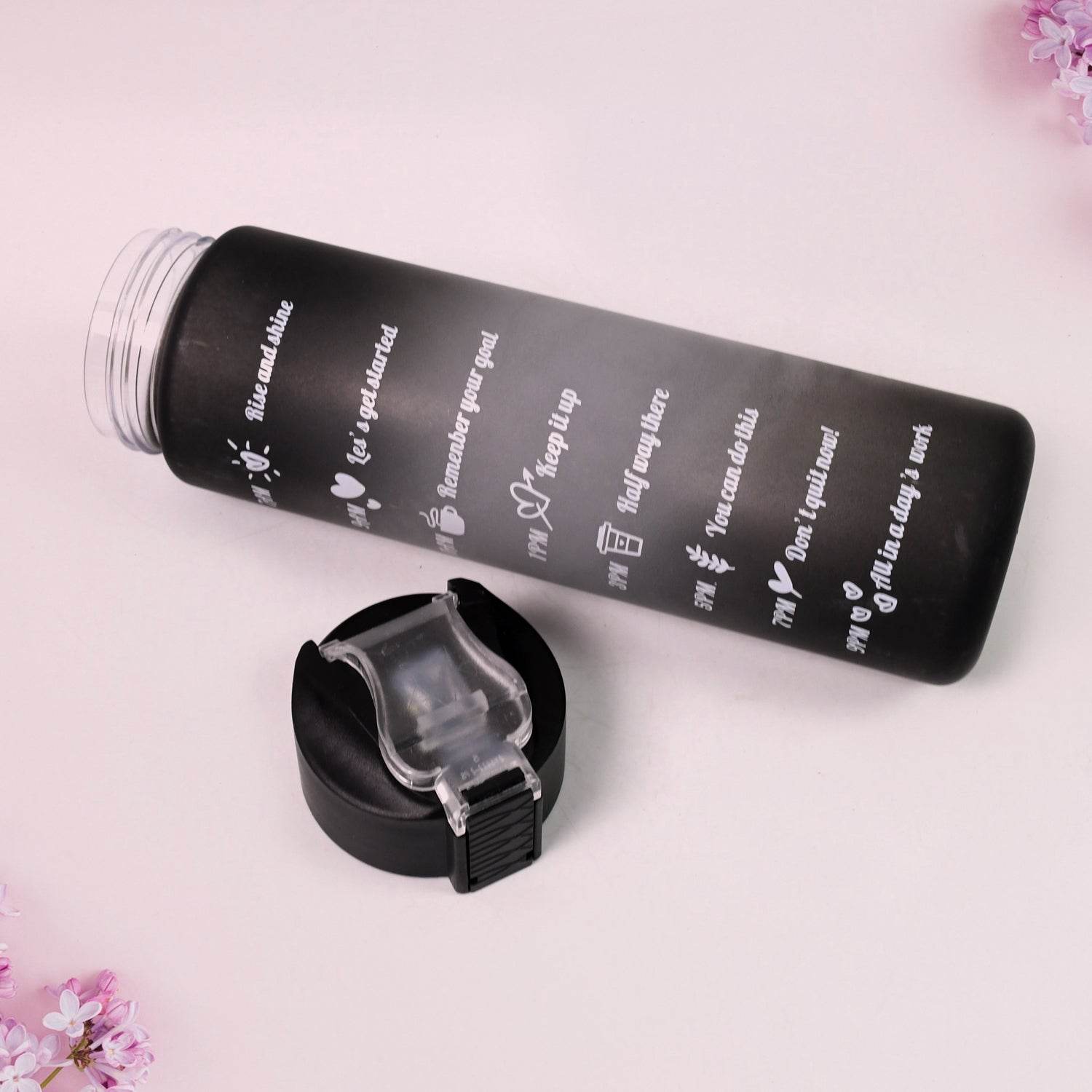 Plastic Black Motivational Water Bottle With Straw (900 Ml) - 9XShoppy