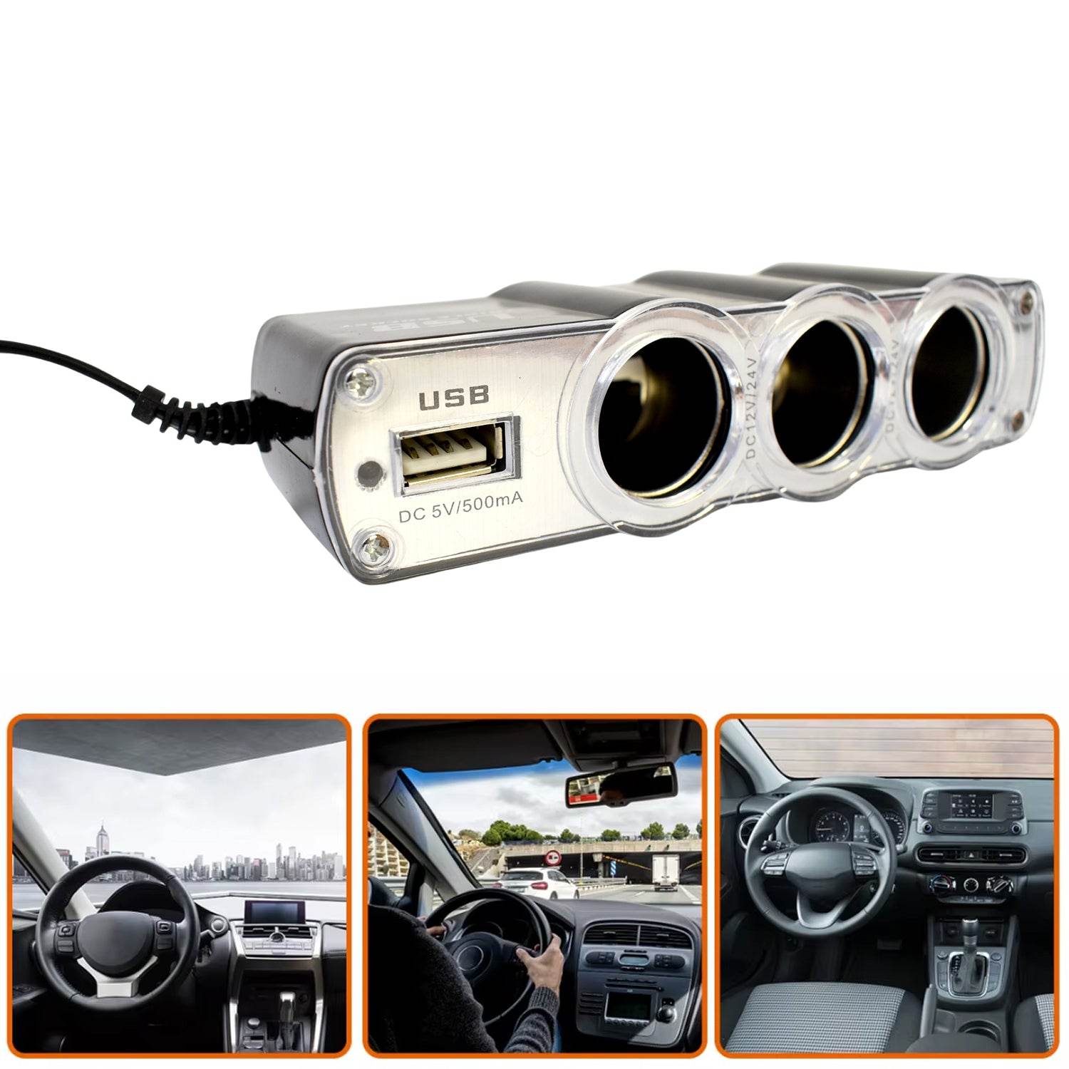 Triple 3 Way Car 12v Lighter Socket Splitter Usb Charger Power Adapter - 9XShoppy