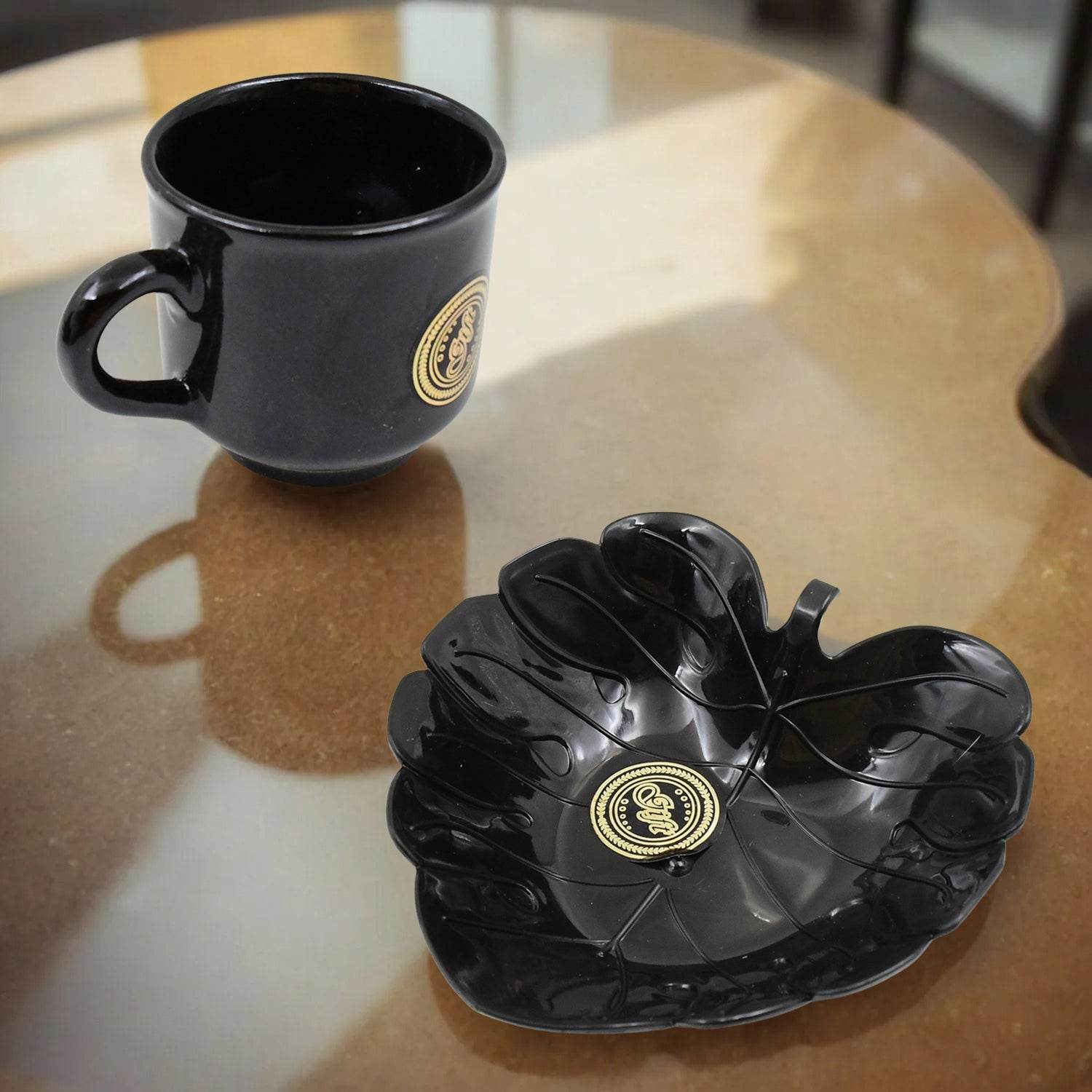 A One Ceramic Tea Cups Mug Set With Leaf Shape Serving Bowl (8 Pcs Set) - 9XShoppy
