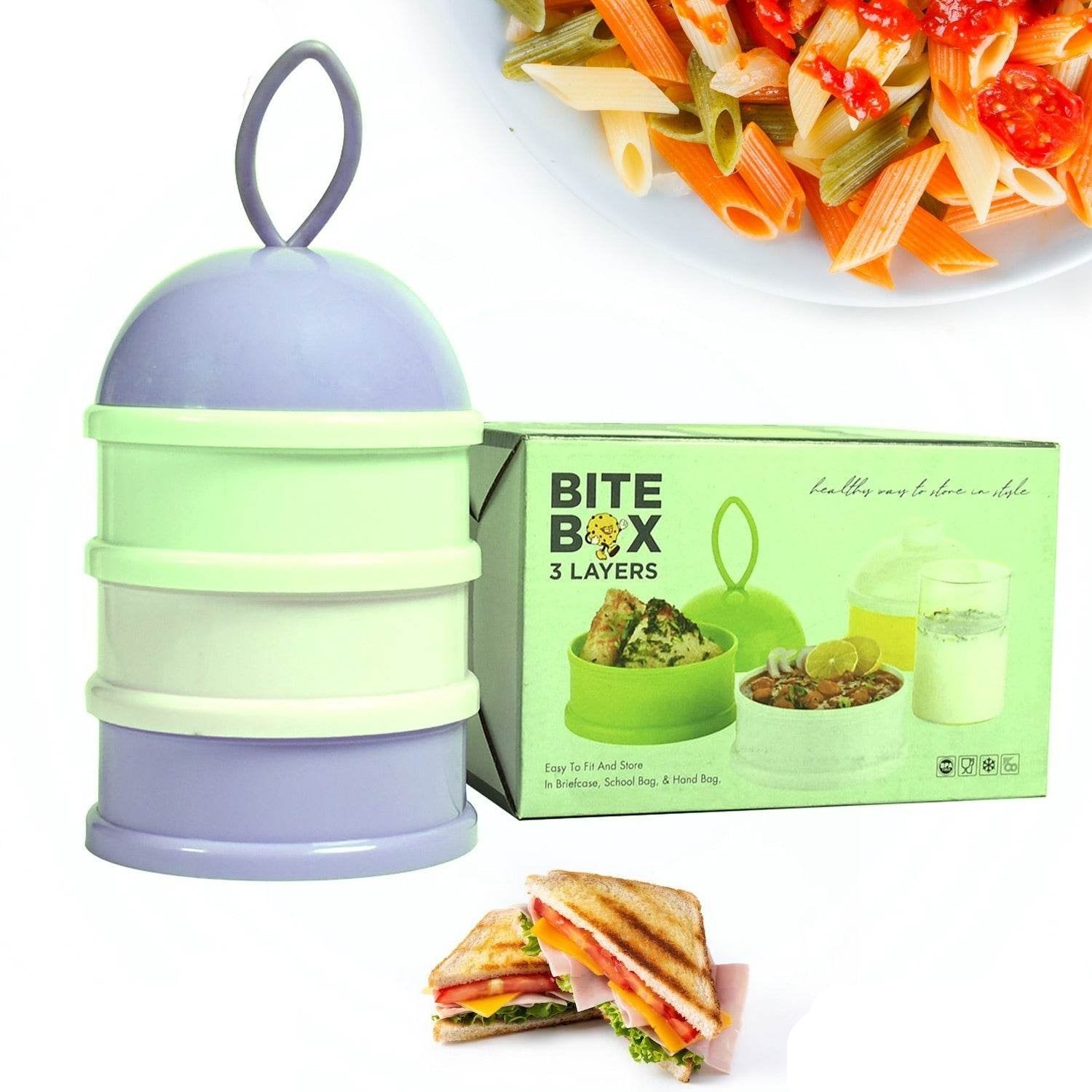 5924a 3 Layer Lunch Box Unique Design Bite Lunch Box With Liquid Food Container Lunch Box (Green) - 9XShoppy
