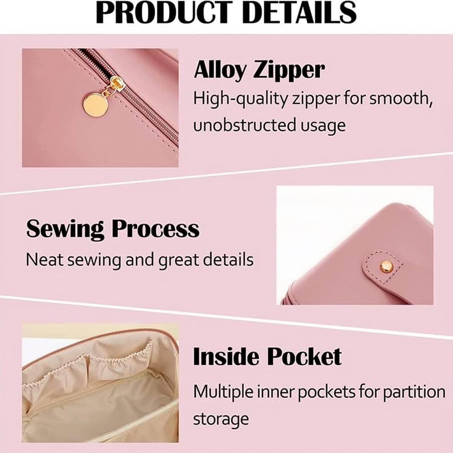 Premium Peach Travel Makeup Toiletry Organizer Pouch With Zipper Handle (1 Pc) - 9XShoppy