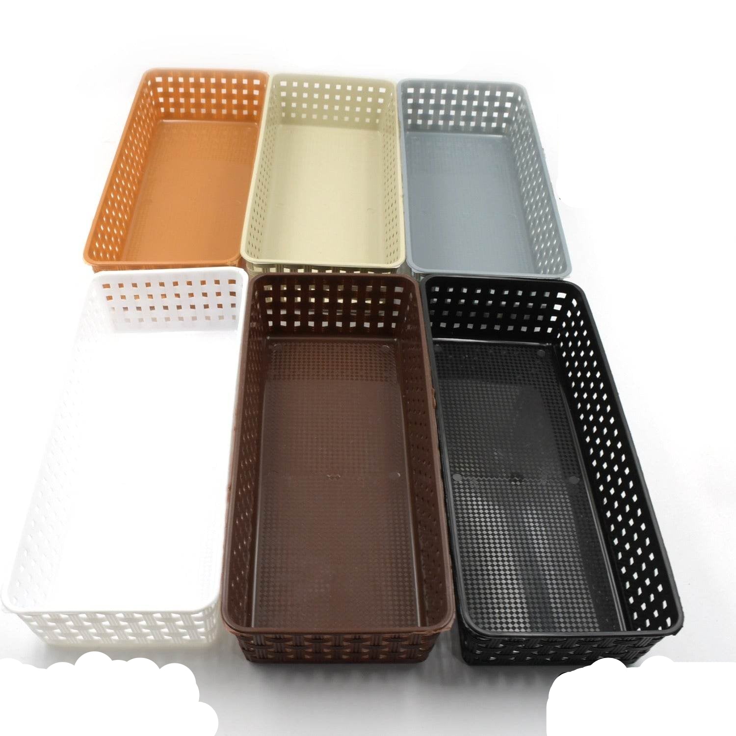 8787 Plastic Multipurpose Desk Organizer Tray Office Drawer Dividers Storage Bins For Kitchen Bathroom Office Makeup Bedroom Dresser Craft Basket Rack Multicolour (6 Pcs Set) - 9XShoppy