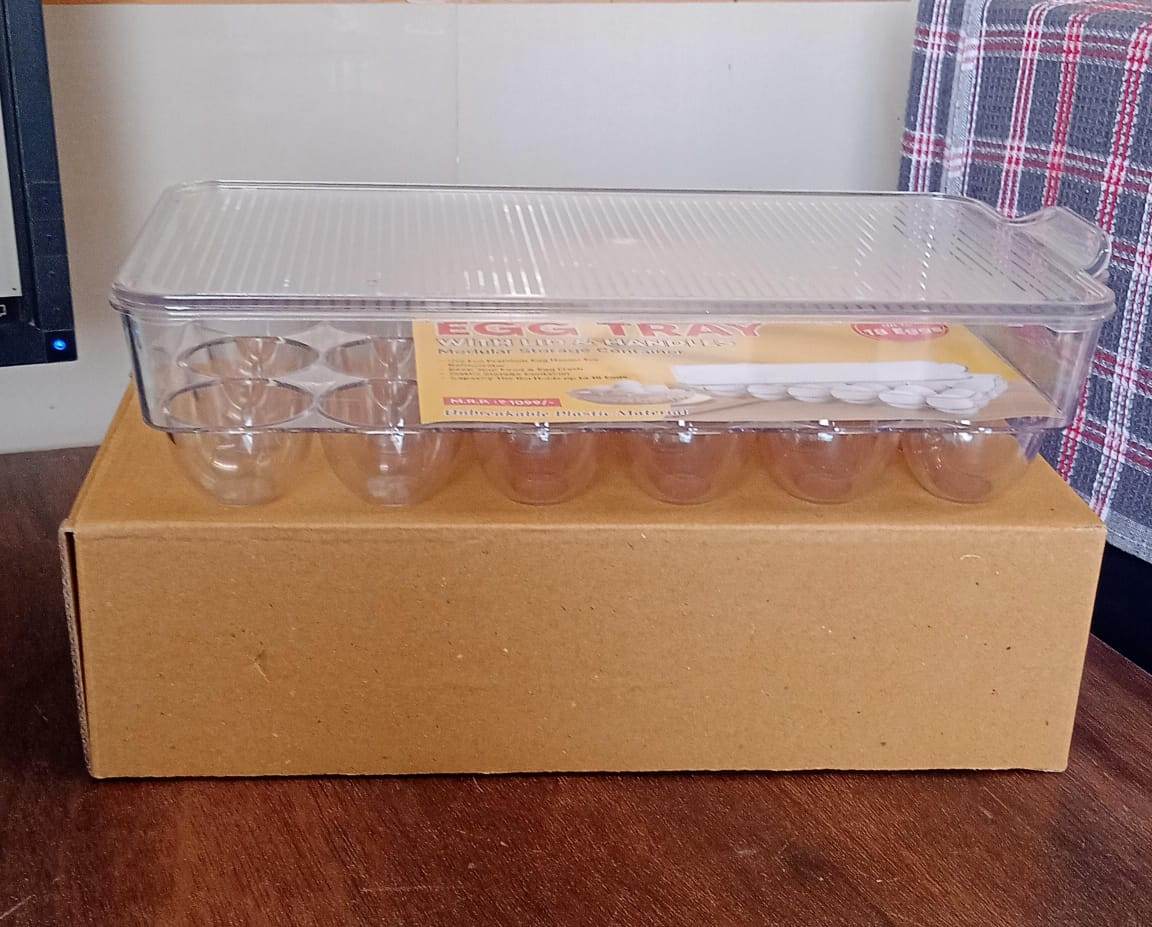 Plastic 18 Cavity Egg Storage Box Or Egg Trays For Refrigerator With Lid Handles High Quality Rectangular Egg Tray Box For 18 Egg (1 Pc) - 9XShoppy