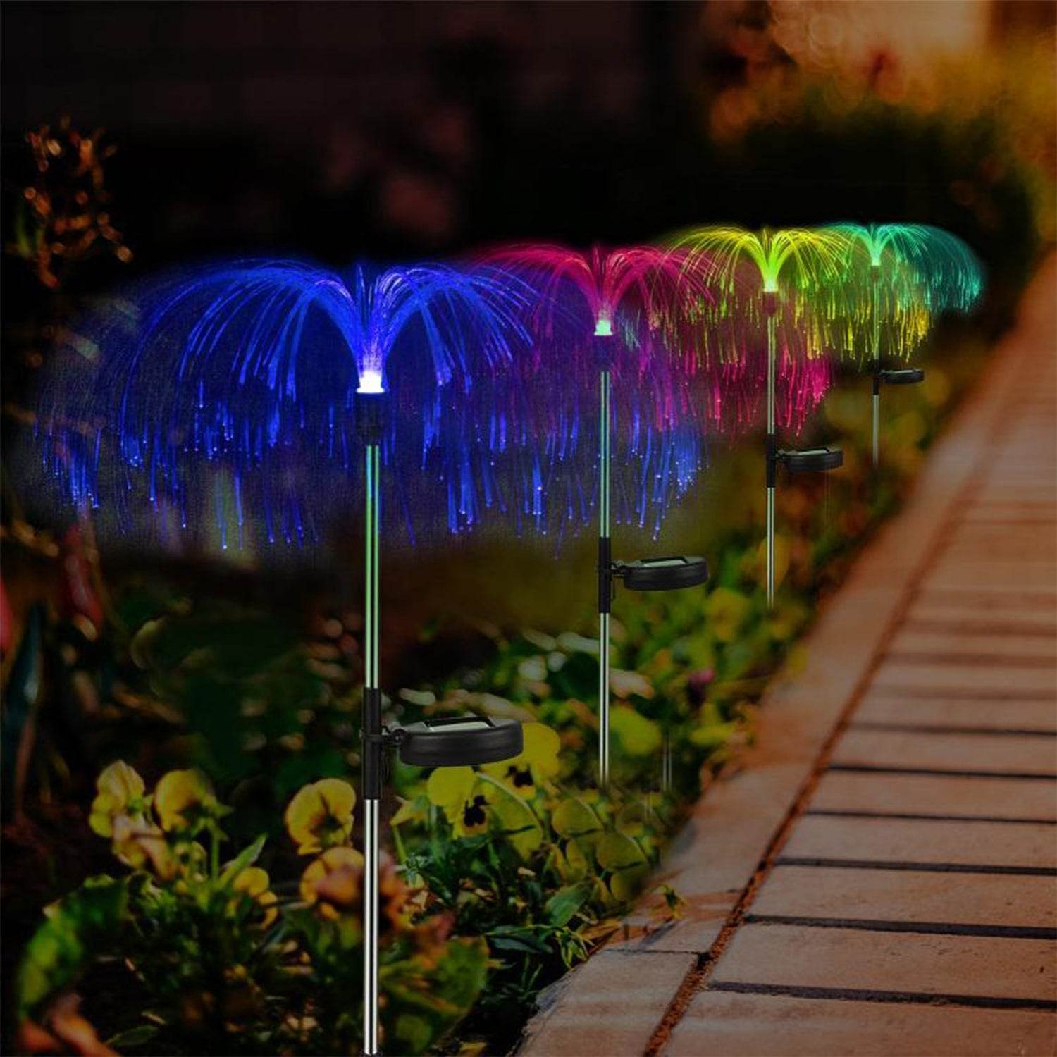 6616 2pcs Garden Solar Outdoor Lights Decorative 7 Colors Changing Rgb Light Waterproof Flower Jellyfish Firework Decor For Garden Patio Landscape Pathway Yard Holiday Decor - 9XShoppy