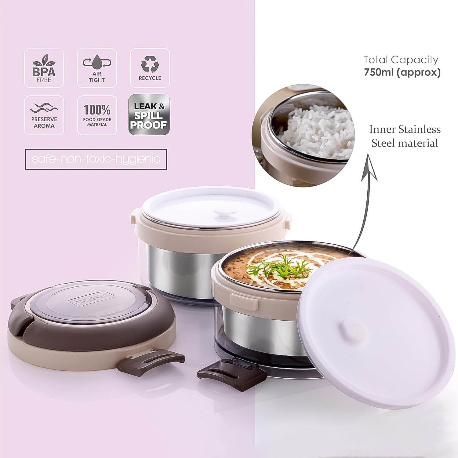 Ganesh Steko-2 Double Layer Stainless Steel Insulated Lunch Box Set - 9XShoppy