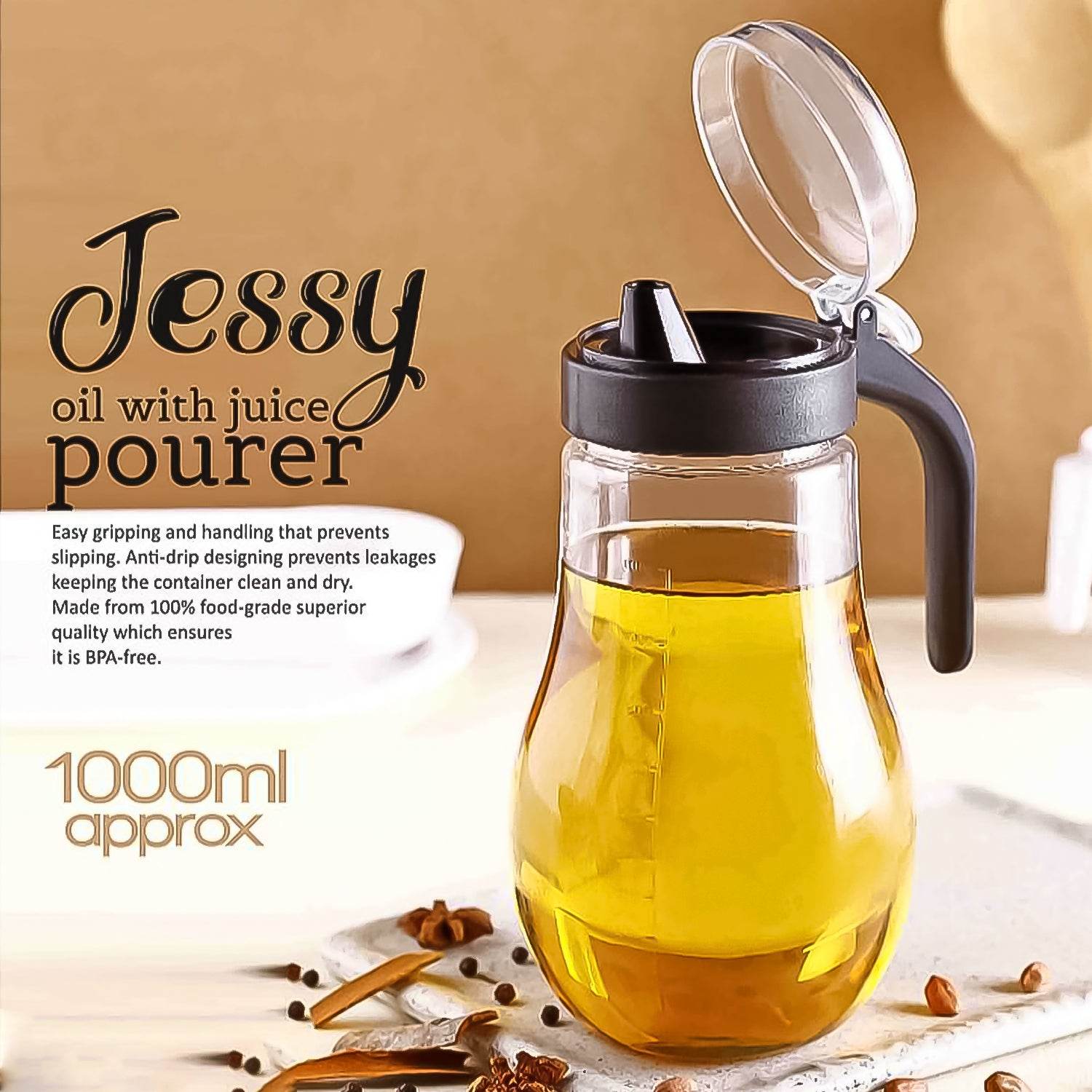 Apex Jessy Oil And Juice Pourer Dispenser Bottle Approx 1000ml (1 Pc) - 9XShoppy