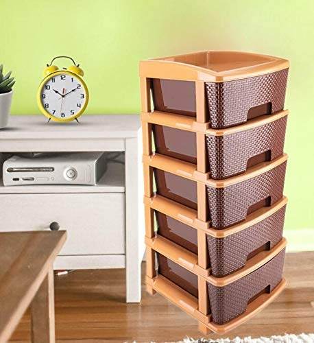 5 tier Plastic Modular Drawer System For Multiple Use (Brown Color) - 9XShoppy