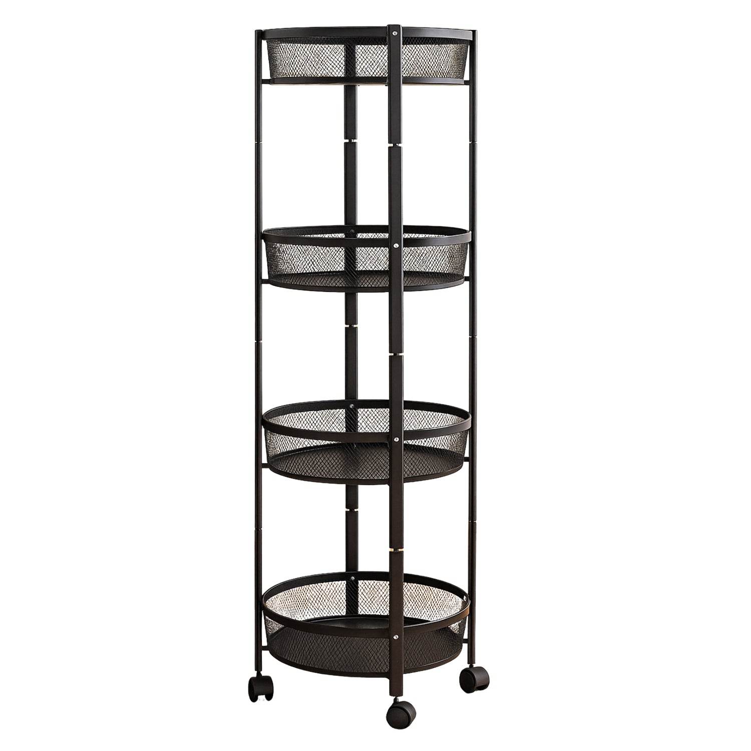 4-layer Round Metal Mesh Storage Organizer Rack With Wheels - 9XShoppy