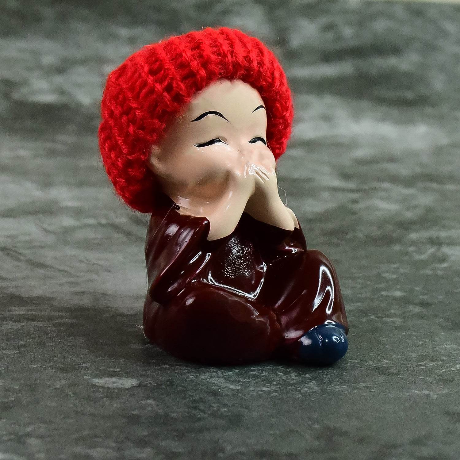 Decorative Resin Monk Buddha Showpiece Set Of 4 With Traditional Straw Hats - 9XShoppy