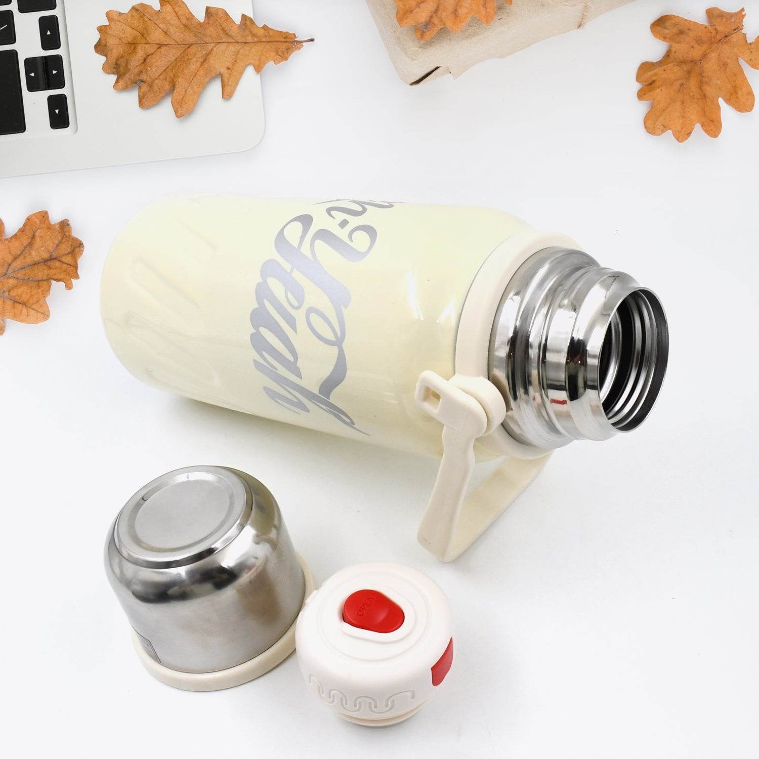 Stainless Steel Vacuum Insulated Water Bottle Leak Proof Flask For Tea Coffee Reusable Water Bottle With Hanging Strap Bottle For Hot Cold Drinks Wide Mouth Water Flask (900 1200 Ml) - 9XShoppy