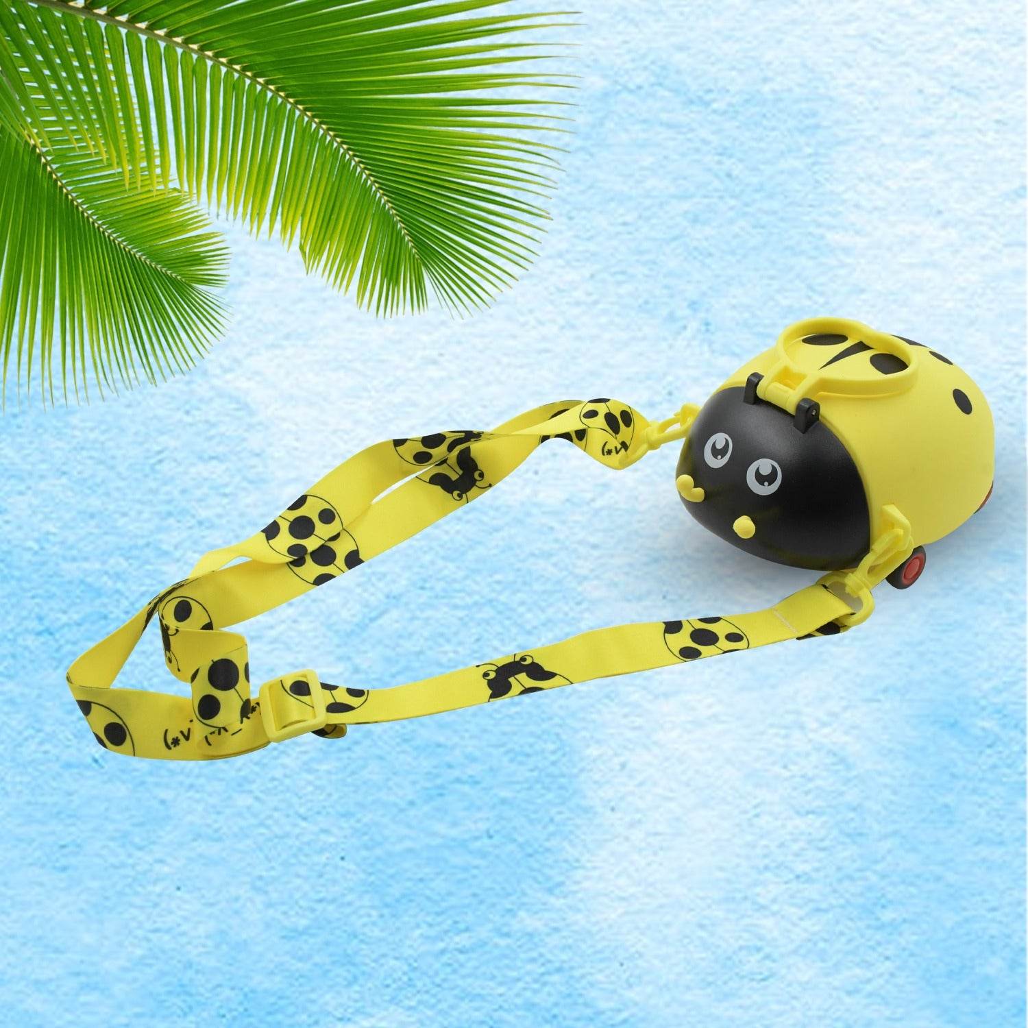 8822 Cute Plastic Bug Shape Water Bottle With Adjustable Shoulder Strap 4 Wheel Straw Portable Drinking Cup Water Bottle For Kids Water Bottle Return Gift For Kids Water Bottle With Straw School Kinds Water Bottle (1 Pc) - 9XShoppy