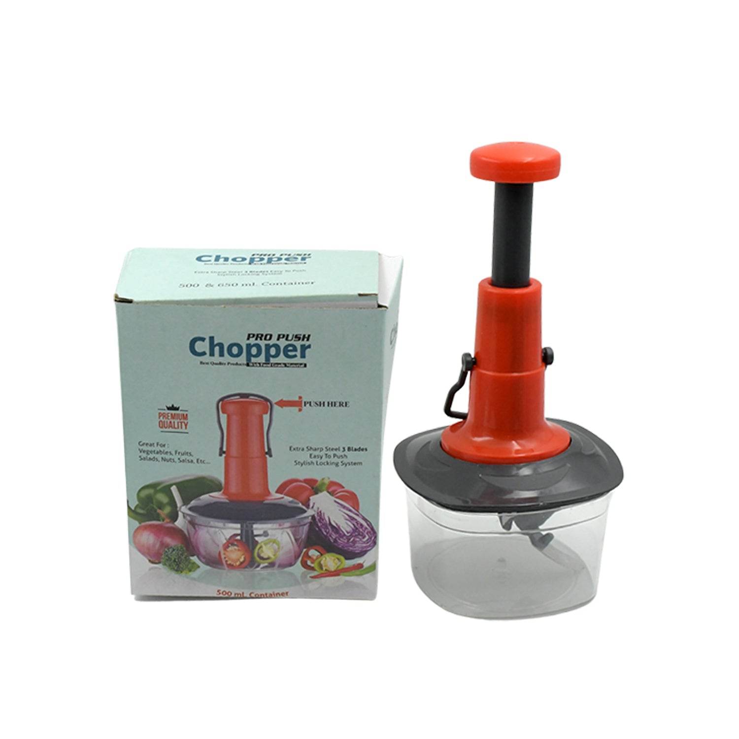 5790 Manual Press Fruit Vegetable Chopper With 3 Stainless Steel Blades Anti-slip Base And Locking System Cutting Chopper For Kitchen (650 Ml) - 9XShoppy