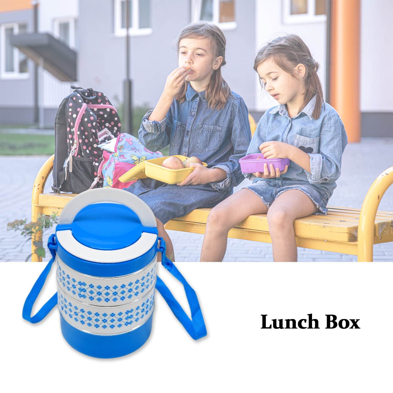 3 Layer Adjustable Insulated Tiffin Set Of 1 Blue 3 Containers Lunch Box - 9XShoppy