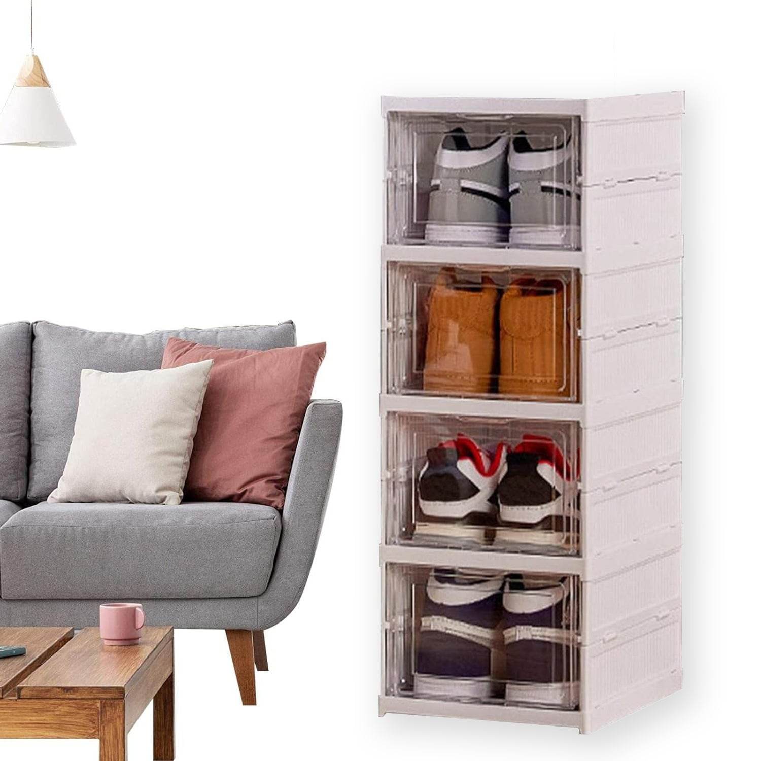Stackable Multifunctional Storage For Clothes Foldable Drawer Shelf Basket Utility Cart Rack Storage Organizer Cart For Kitchen Pantry Closet Bedroom Bathroom Laundry (4 Layer 1 Pc) - 9XShoppy
