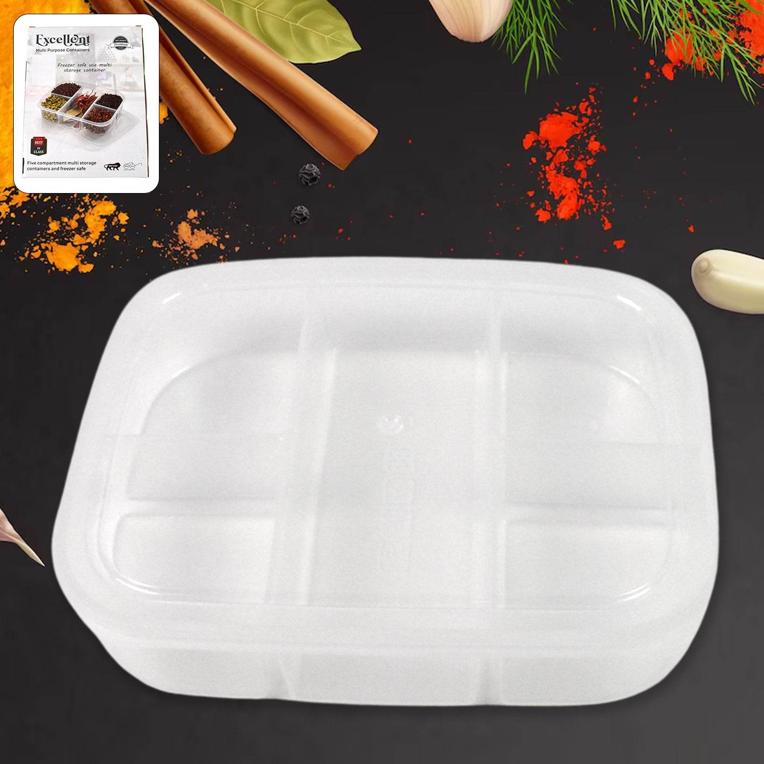 Plastic 5- Compartment Excellent Container Reusable Lunch Box (1 Pc) - 9XShoppy
