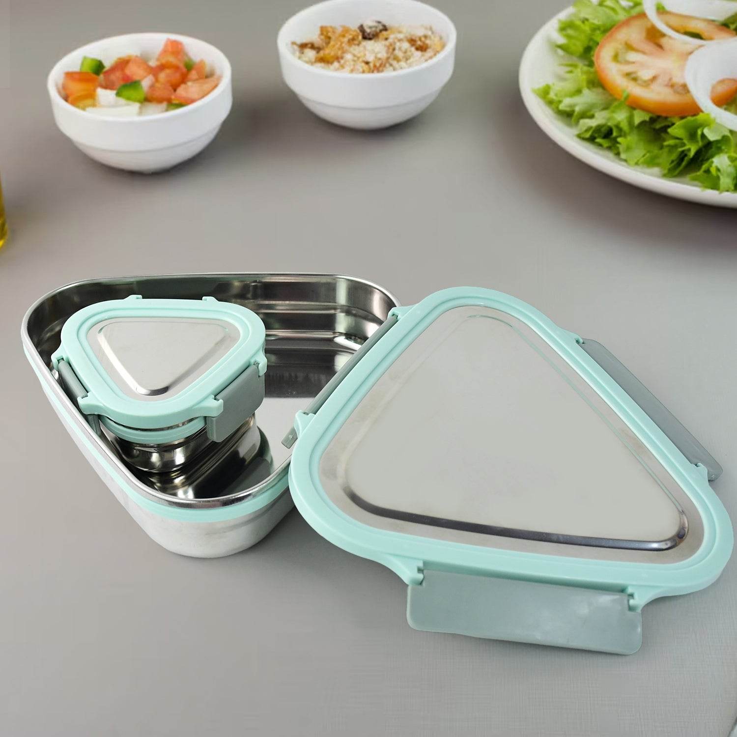 Ganesh Trinity 2-piece Stainless Steel Triangle Lunch Box Set - 9XShoppy