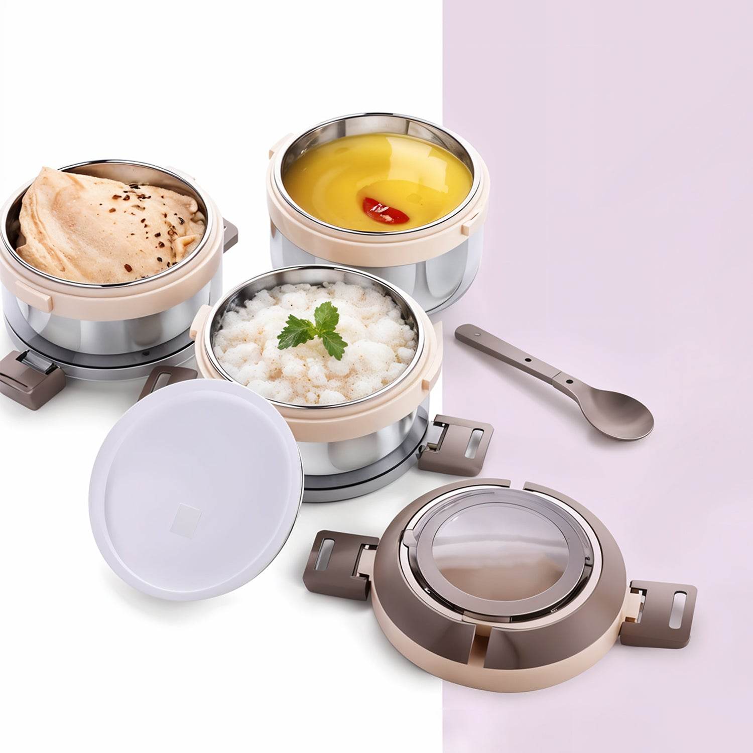 Ganesh Steko-3 Triple Layer Stainless Steel Insulated Lunch Box Set - 9XShoppy
