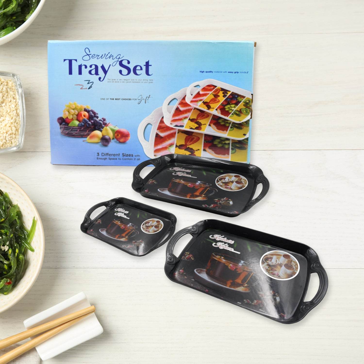 5211a Serving Tray Set Of 3 Melamine Trays For Kitchen Snacks Serving Tray Tray Set For Serving Tea Tray For Serving Fancy Trays For Serving Gift Item Different Size For Kitchen Office Use - 9XShoppy