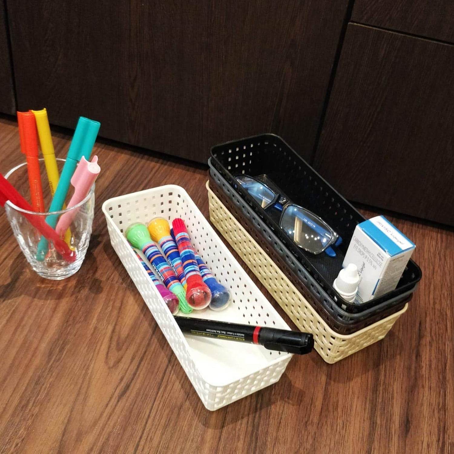 8787 Plastic Multipurpose Desk Organizer Tray Office Drawer Dividers Storage Bins For Kitchen Bathroom Office Makeup Bedroom Dresser Craft Basket Rack Multicolour (6 Pcs Set) - 9XShoppy