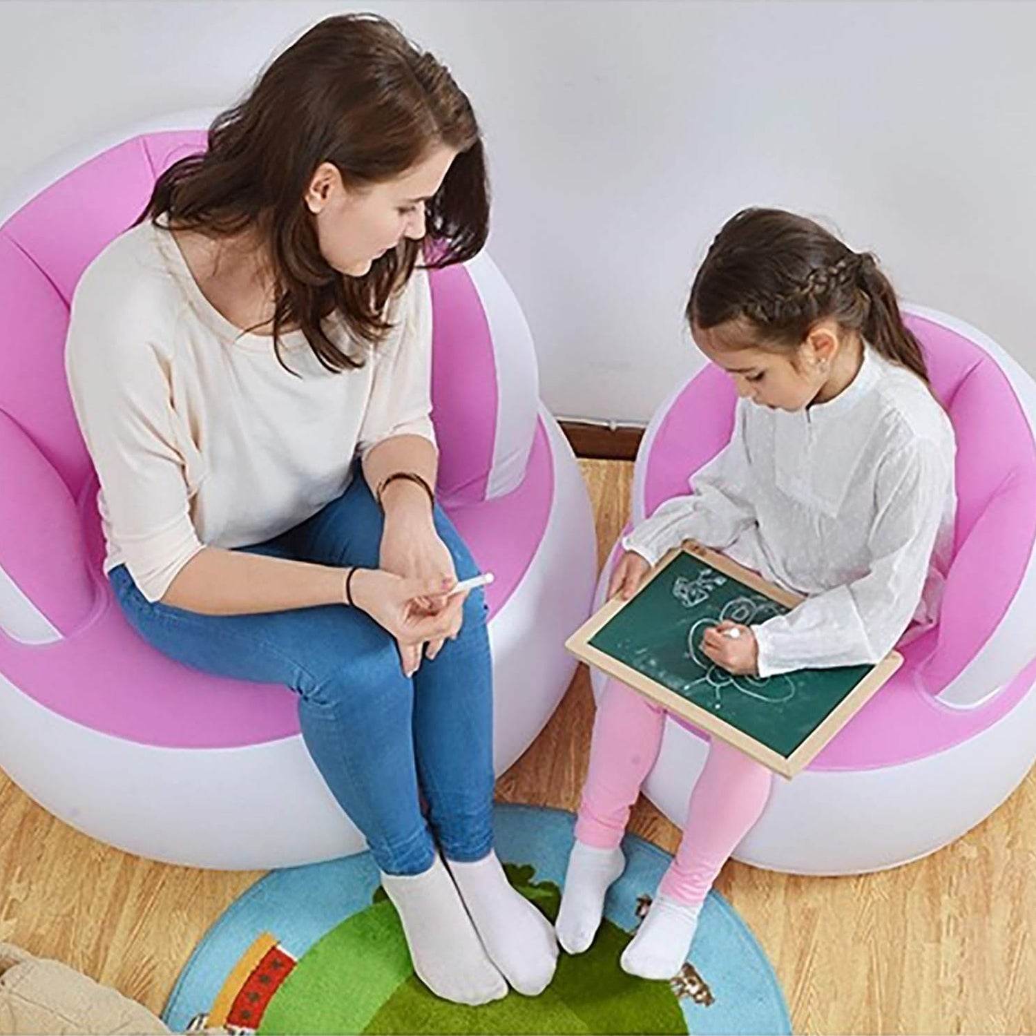 Kids Inflatable Sofa Chair With Backrest Foot Air Pump With Hose (1 Set 85x74 Cm Approx) - 9XShoppy