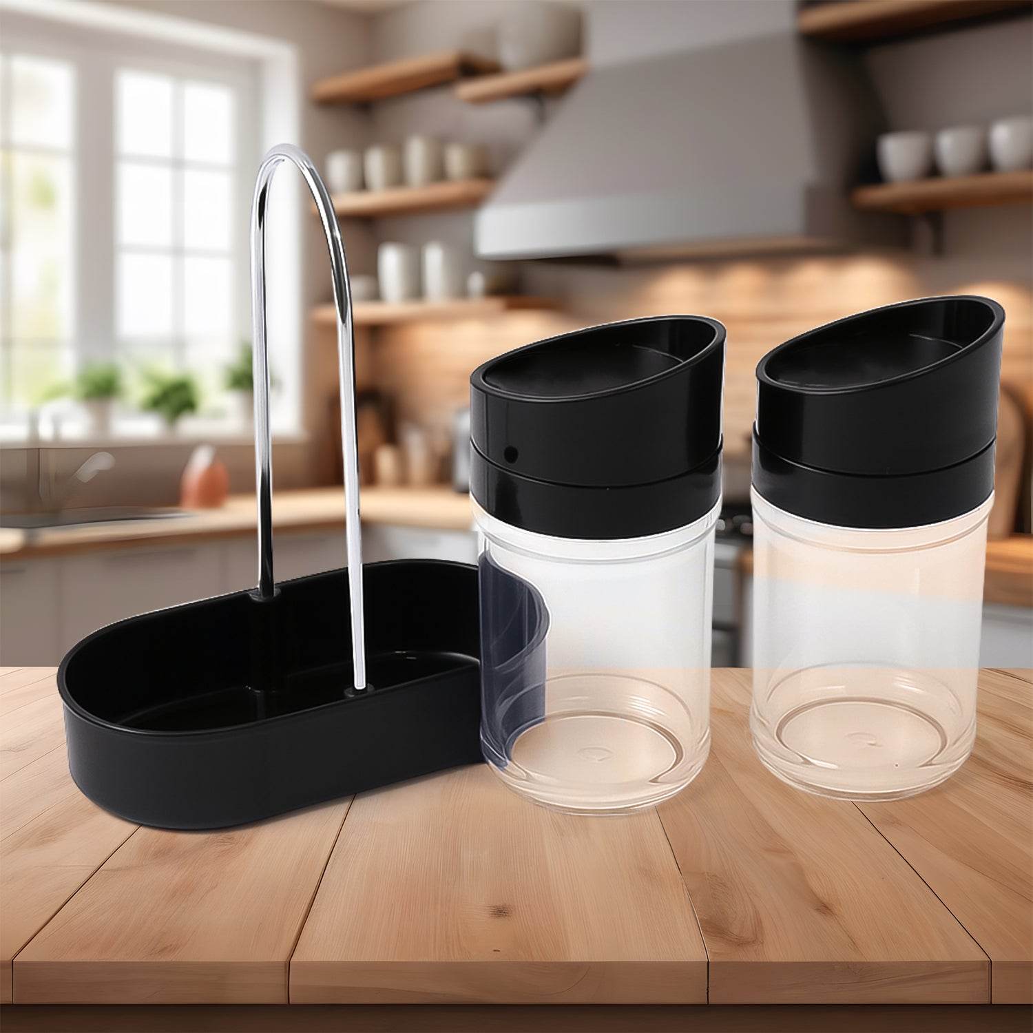 Apex Helix Salt N Pepper 2-piece Plastic Jar Set With Stand - 9XShoppy